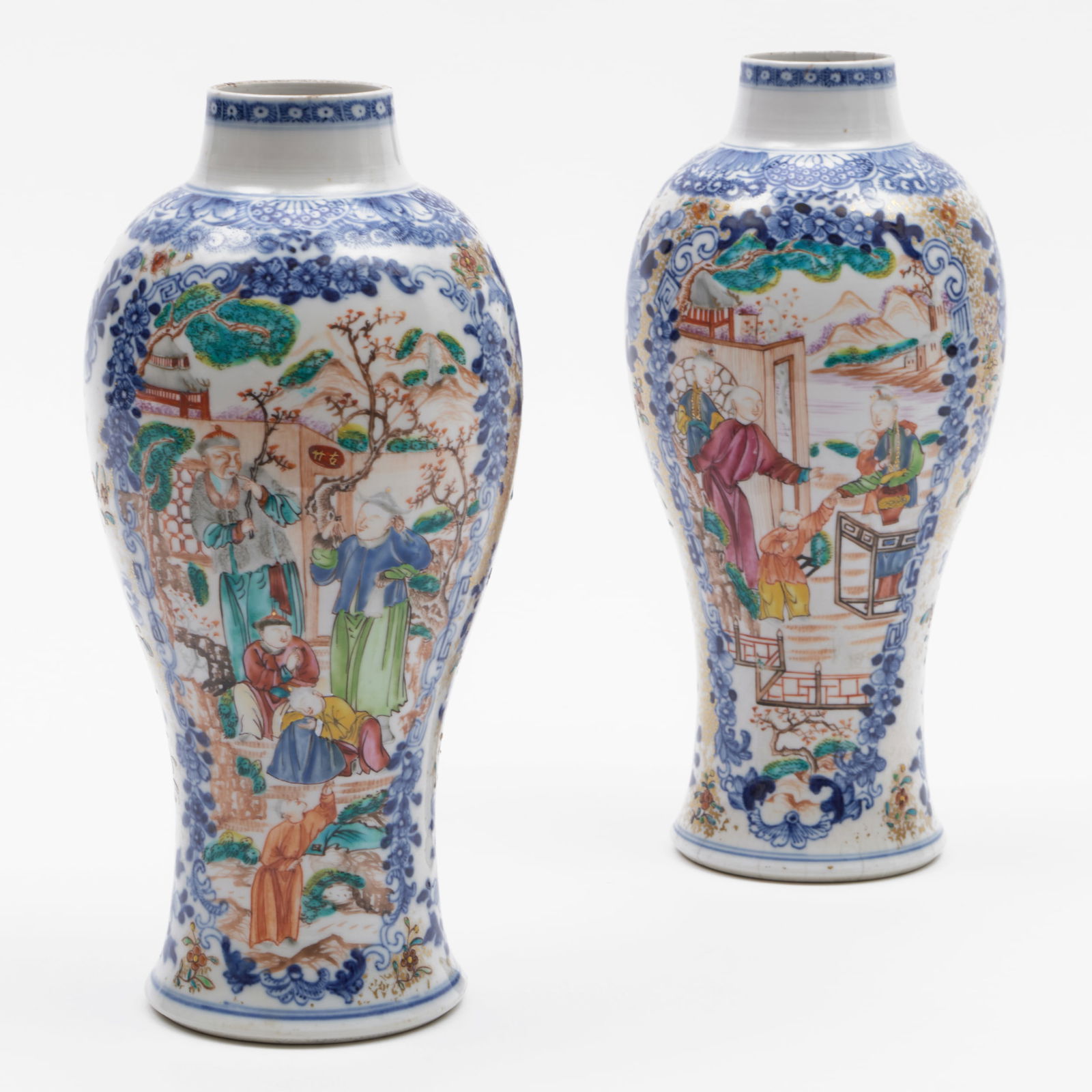 Pair of Chinese Export Mandarin Palette Porcelain Vases (1 of 9)