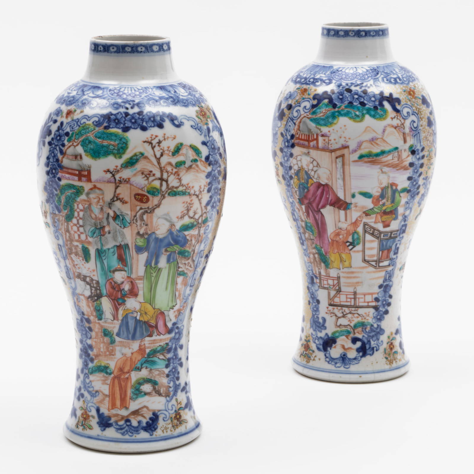 Pair of Chinese Export Mandarin Palette Porcelain Vases