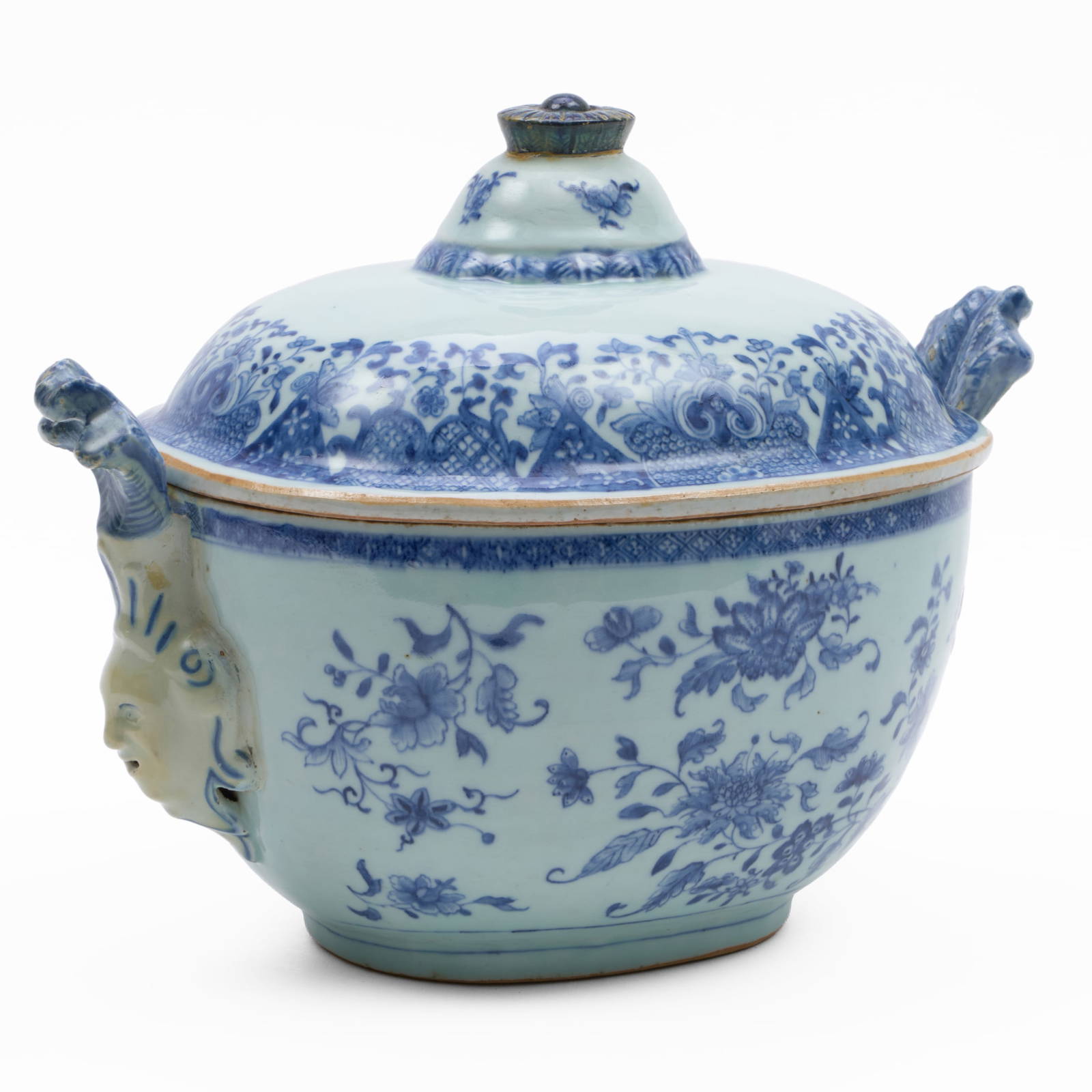 Chinese Export Blue and White Porcelain Tureen and Cover