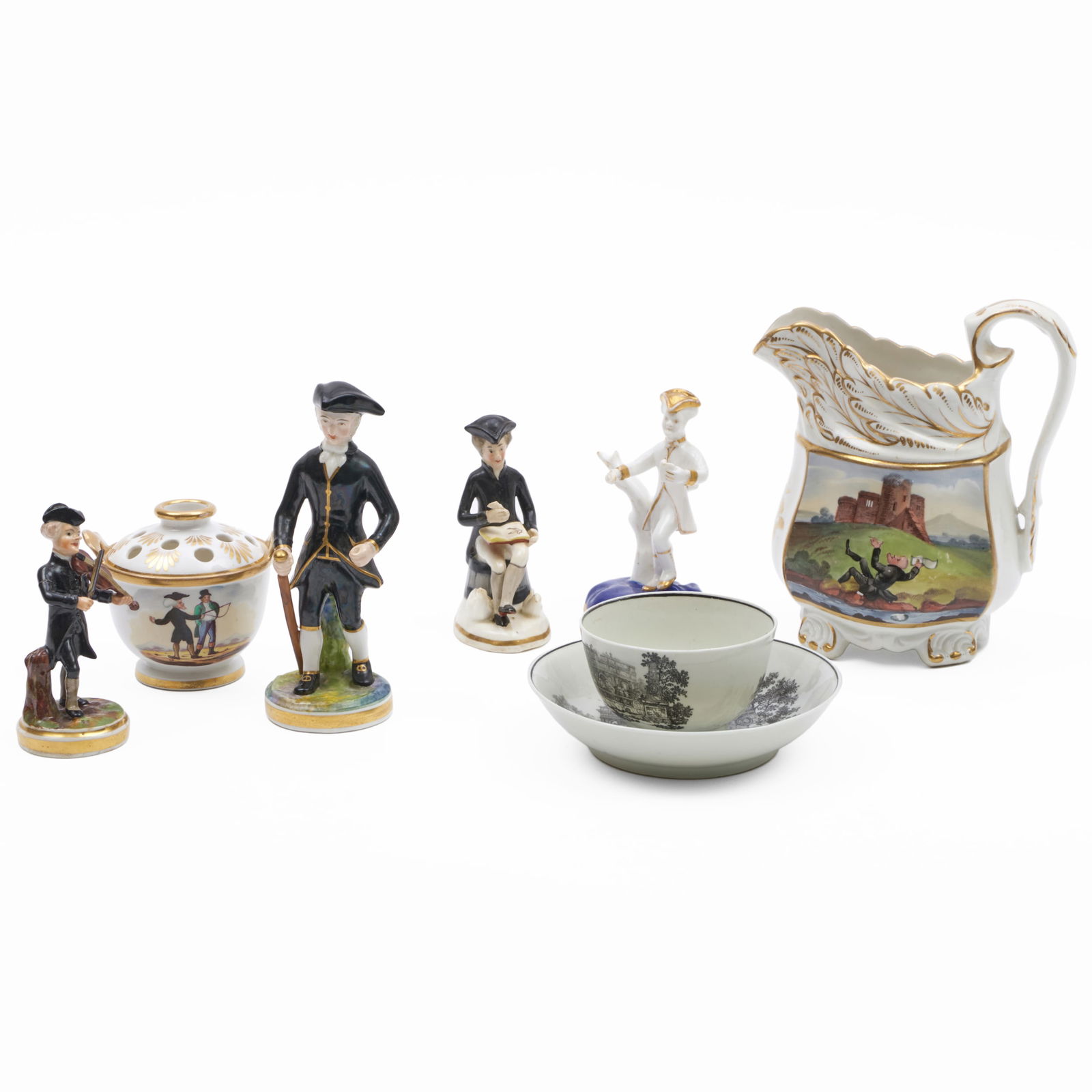 Group of English 'Dr. Syntax' Porcelain Tableware and Figures (1 of 17)