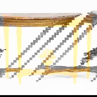 Louis XVI Giltwood Console Table with Breche d'Alep Marble Top: Louis XVI Giltwood Console Table with Breche d'Alep Marble Top 35 x 4 ft. 1 in. x 19 1/2 in.