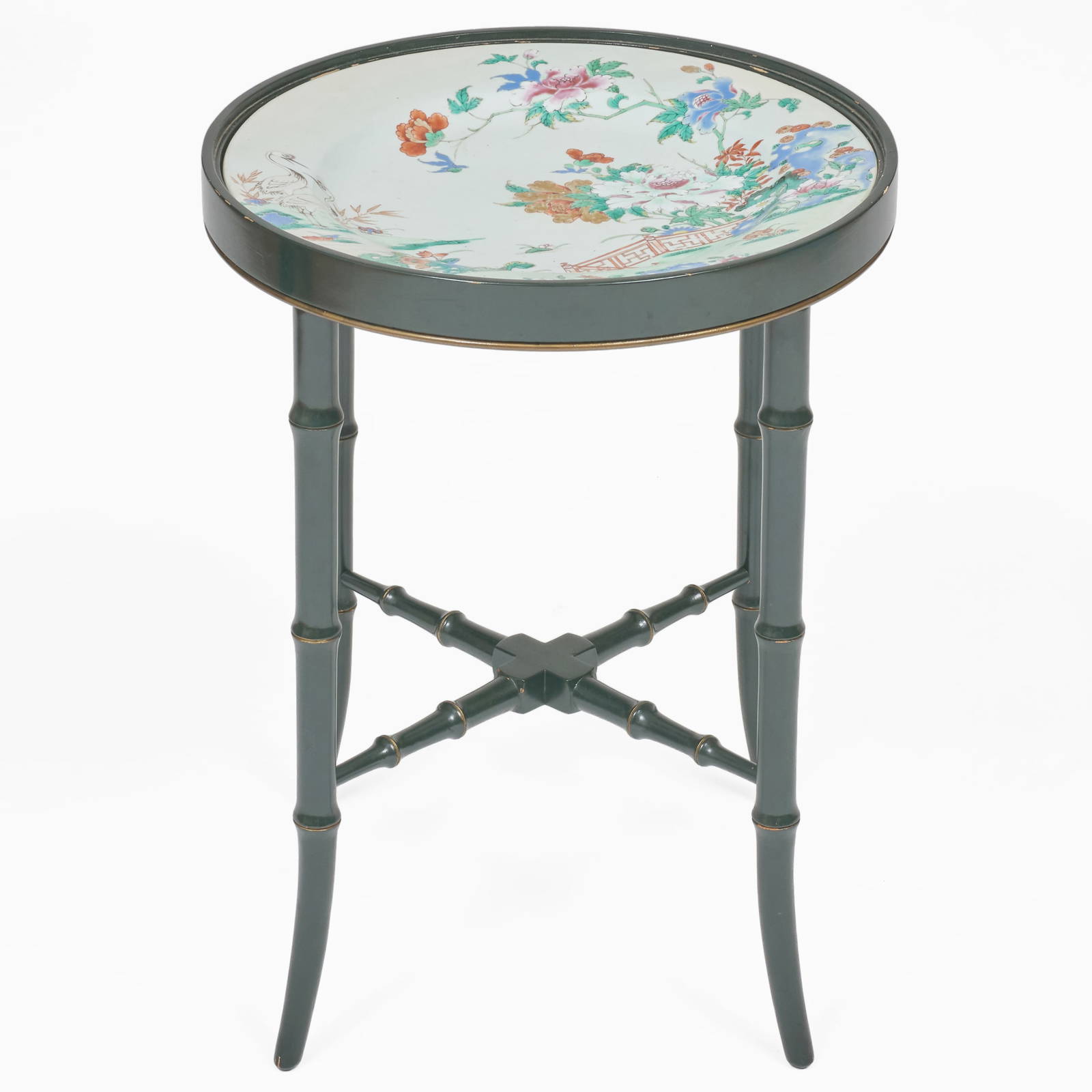 Chinese Export Famille Rose Porcelain Charger in Later Wood Stand