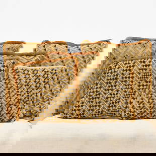 Group of Eleven African Kuba Cloth Pillows: Group of Eleven African Kuba Cloth Pillows The largest, 30 1/2 x 20 in. The smallest, 18 1/4 x 17 in.