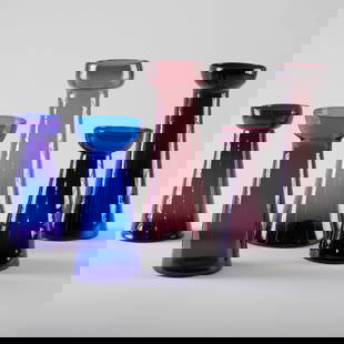 Group of Five Colored Glass Bulb Forcers: Group of Five Colored Glass Bulb Forcers The tallest 9 1/4 x 4 1/4 in. diam.