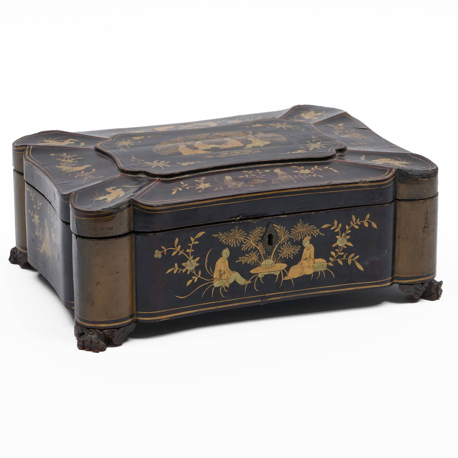 Chinese Export Black Lacquer and Parcel-Gilt Box