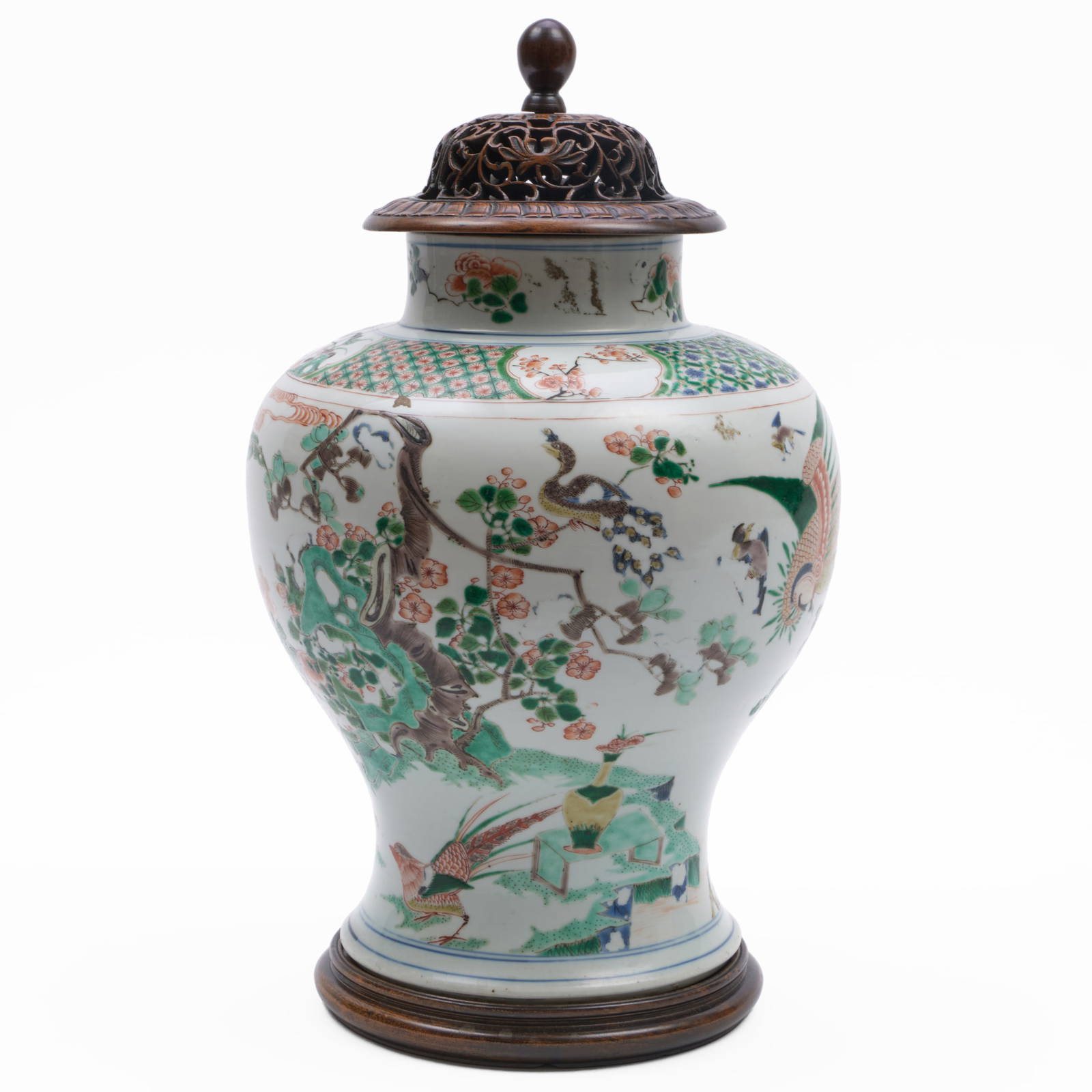 Chinese Famille Verte Porcelain Jar and a Wood Cover