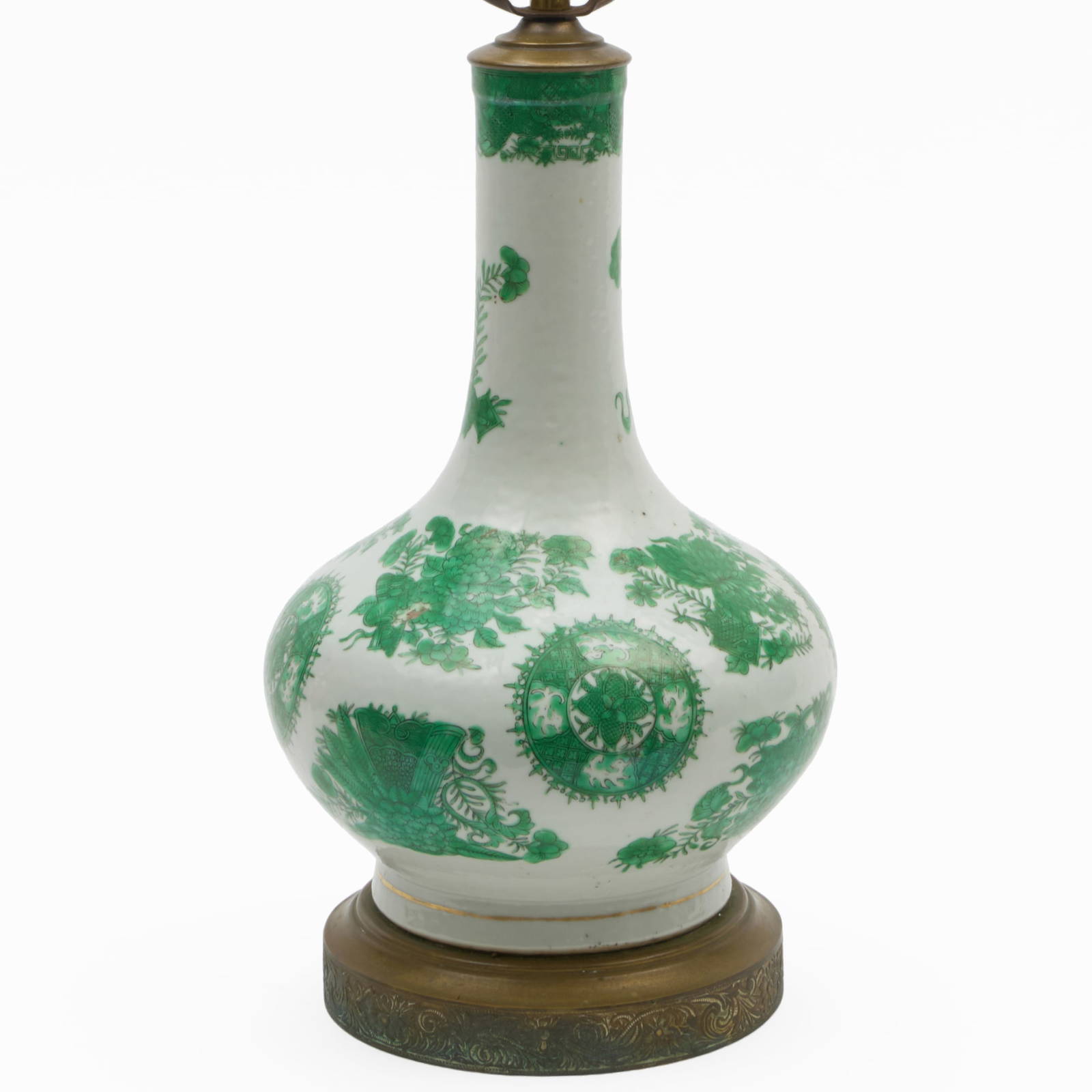Chinese Export Green 'Fitzhugh' Pattern Bottle Vase Mounted as a Lamp