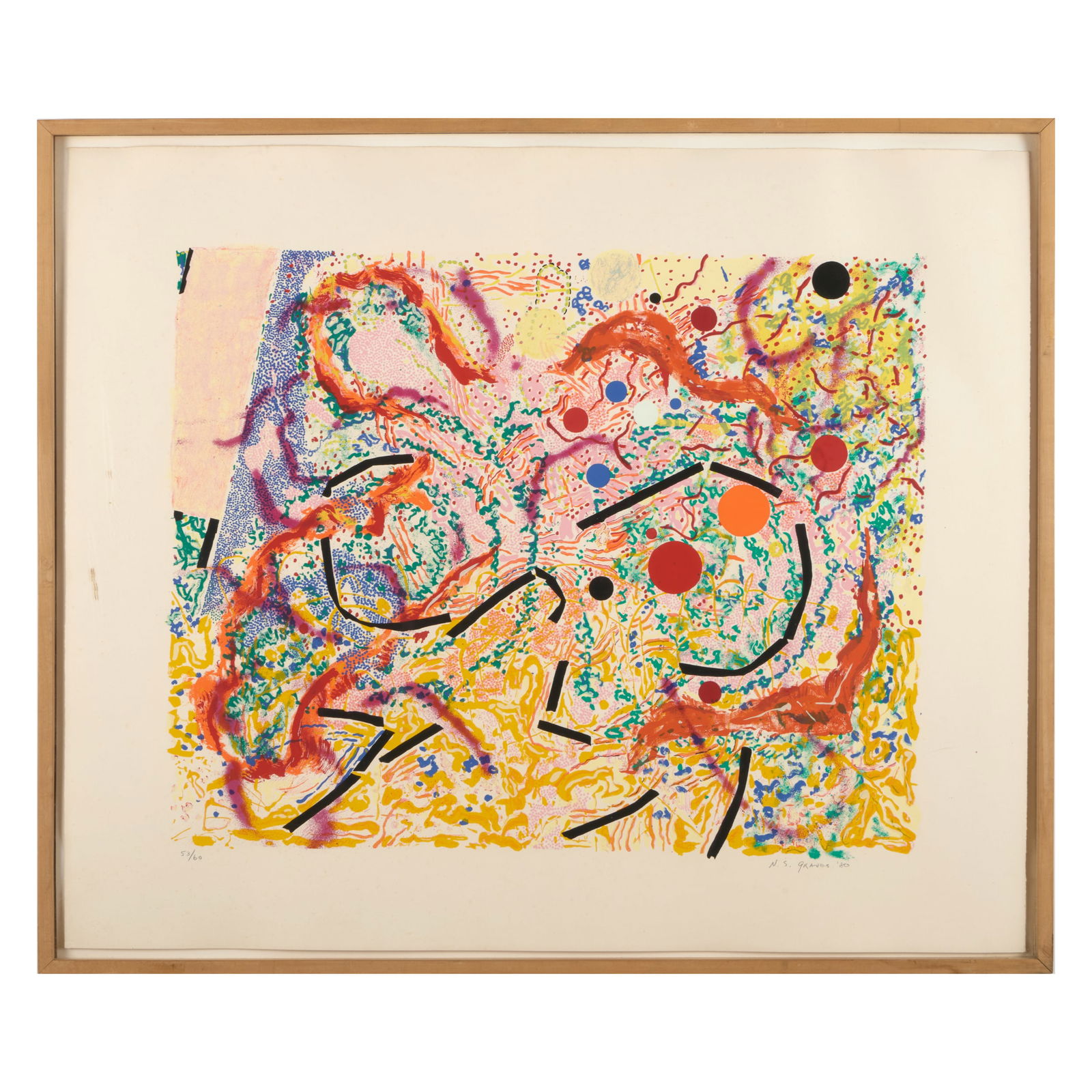 Nancy Graves (1940-1995): Vertigo: Nancy Graves (1940-1995): Vertigo Screenprint in colors on wove paper, 1980, signed and dated in pencil, numbered 53/60. 29 1/2 x 35 1/4 in. (sheet), 31 5/8 x 37 3/8 in. (frame). Literature: Padon 20.