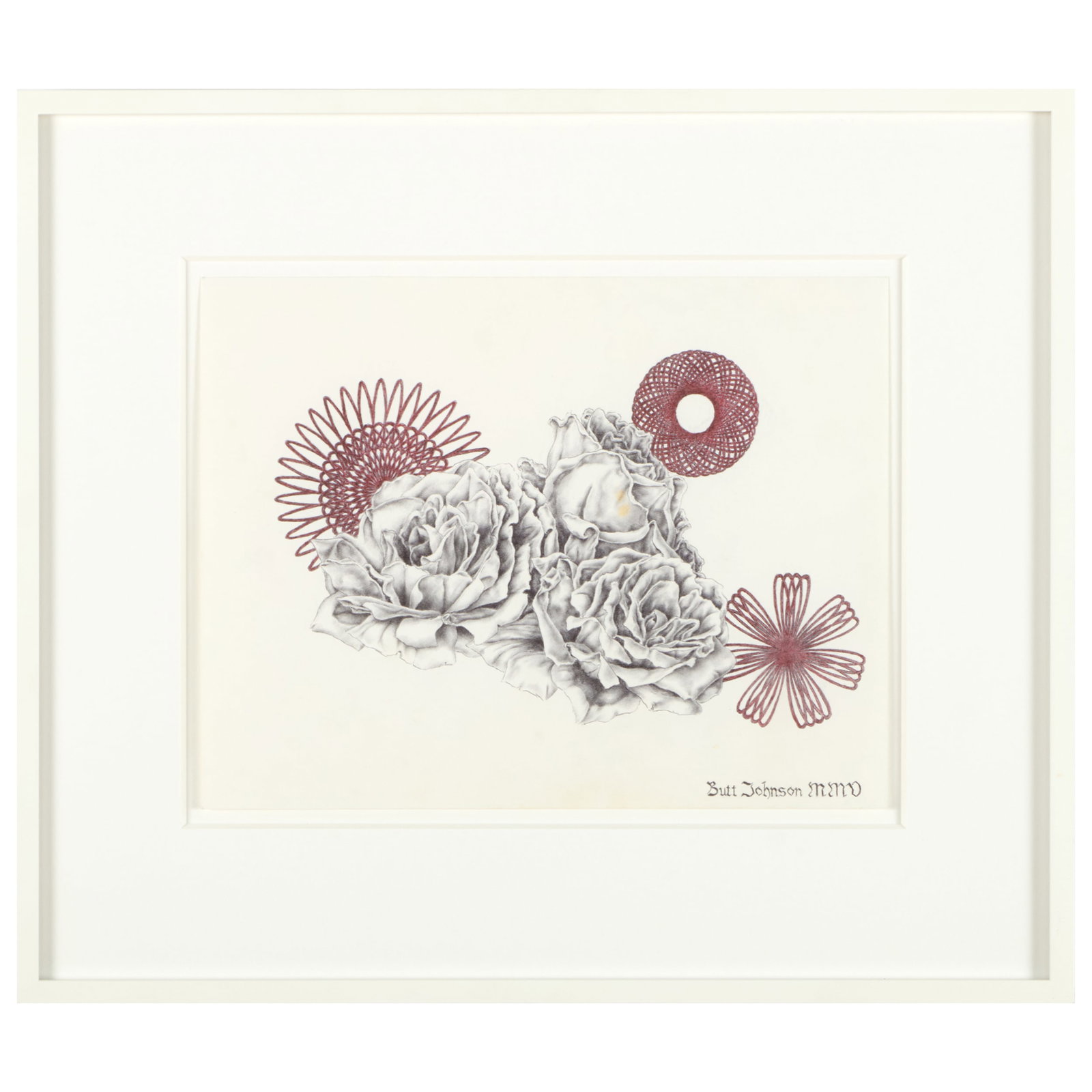 Butt Johnson (b. 1979): American National Flower/Iraqi National Flower: Two Works: Butt Johnson (b. 1979): American National Flower/Iraqi National Flower: Two Works Two ink on paper, 2005, both signed 'Butt Johnson MMD' lower right and with label from CRG Gallery, NY. Both 8 3/8 x 1