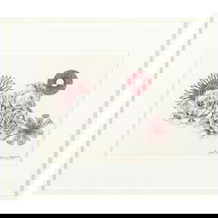 Butt Johnson (b. 1979): American National Flower/Iraqi National Flower: Two Works: Butt Johnson (b. 1979): American National Flower/Iraqi National Flower: Two Works Two ink on paper, 2005, both signed 'Butt Johnson MMD' lower right and with label from CRG Gallery, NY. Both 8 3/8 x 1