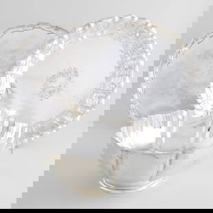 Tiffany & Co. Silver Salver & Two Gorham Dishes: Tiffany & Co. Silver Salver & Two Gorham Dishes Marked 'Sterling'. The largest 1 3/4 x 12 3/4 in. diam., 79.5 oz. approx. weight. Collection of Jan Mitchell.