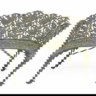Green Painted Cast-Iron Garden Bench: Green Painted Cast-Iron Garden Bench 32 1/2 x 46 1/2 x 32 in., seat height 17 1/4 in.