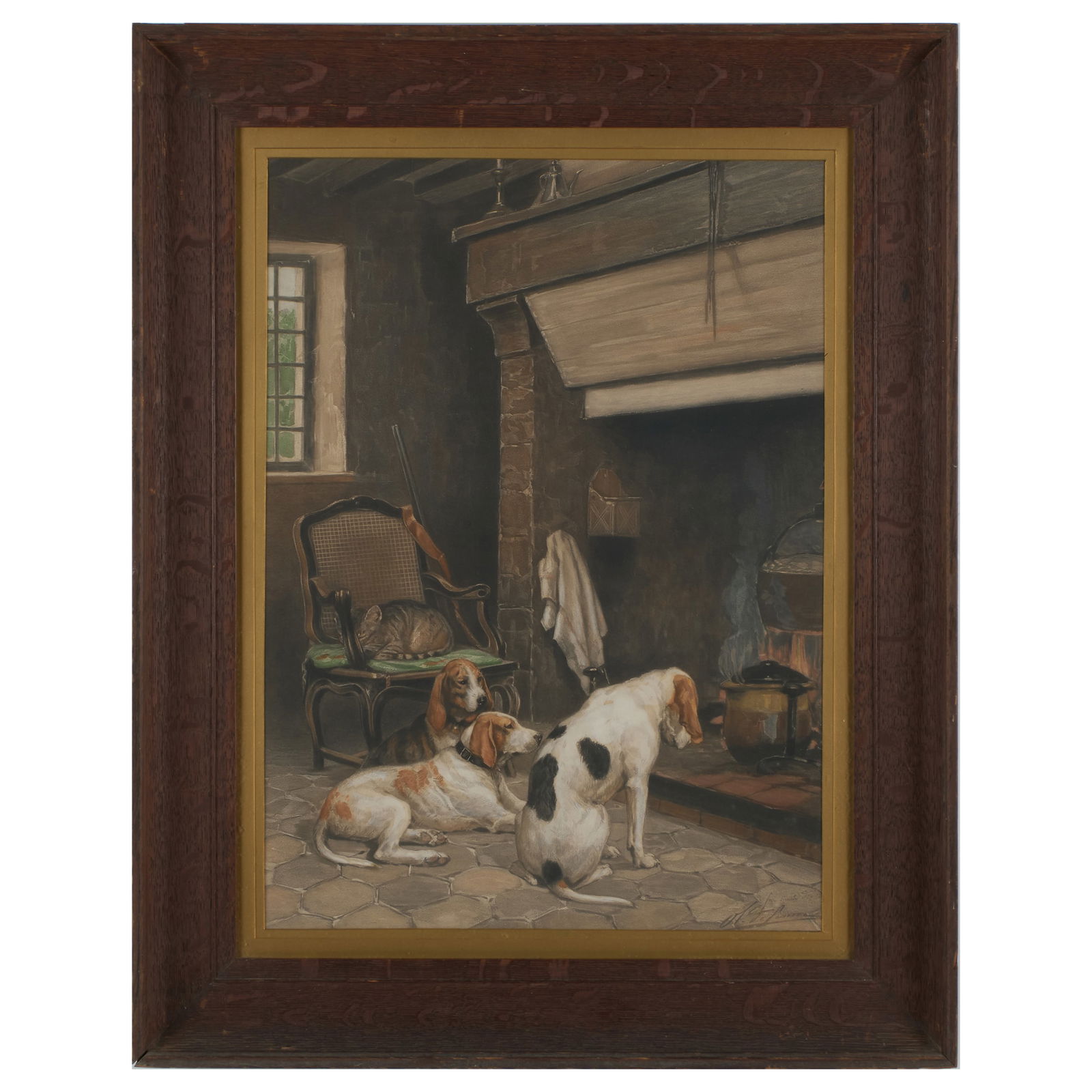 After Olivier Charles de Penne (1831-1897): Après la chasse. Repos devant l'âtre: After Olivier Charles de Penne (1831-1897): Après la chasse. Repos devant l'âtre Lithograph in colors, unsigned. 21 3/4 x 15 3/4 in. (sight), 29 x 23 in. (frame).