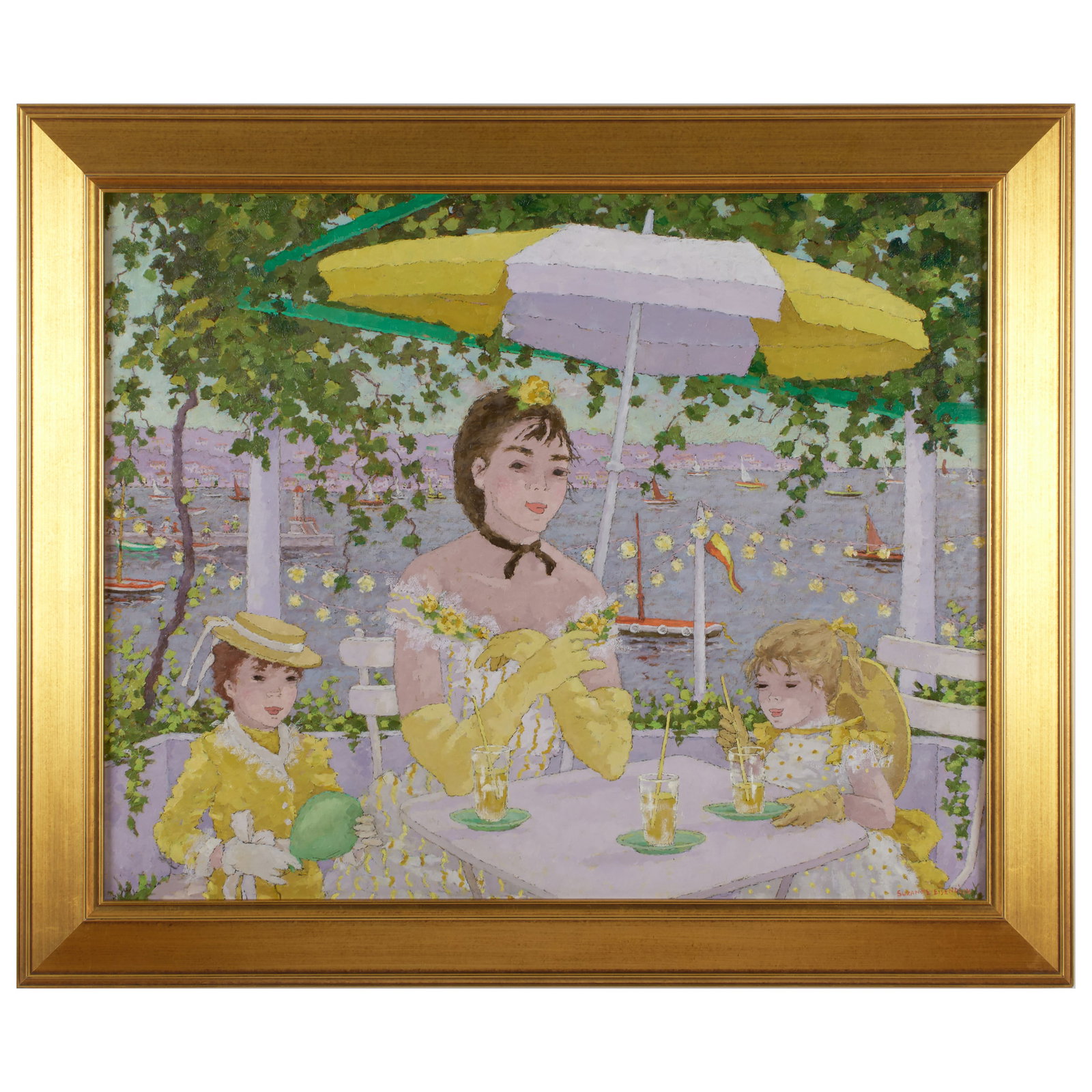 Suzanne Eisendieck (1908-1998): Fete "Aux Hirondelles": Suzanne Eisendieck (1908-1998): Fete "Aux Hirondelles" Oil on canvas, signed 'Suzanne Eisendick' lower right, titled on the reverse. 25 3/8 x 31 3/4 in., 31 1/4 x 37 1/2 in. (frame). Note: The artist'