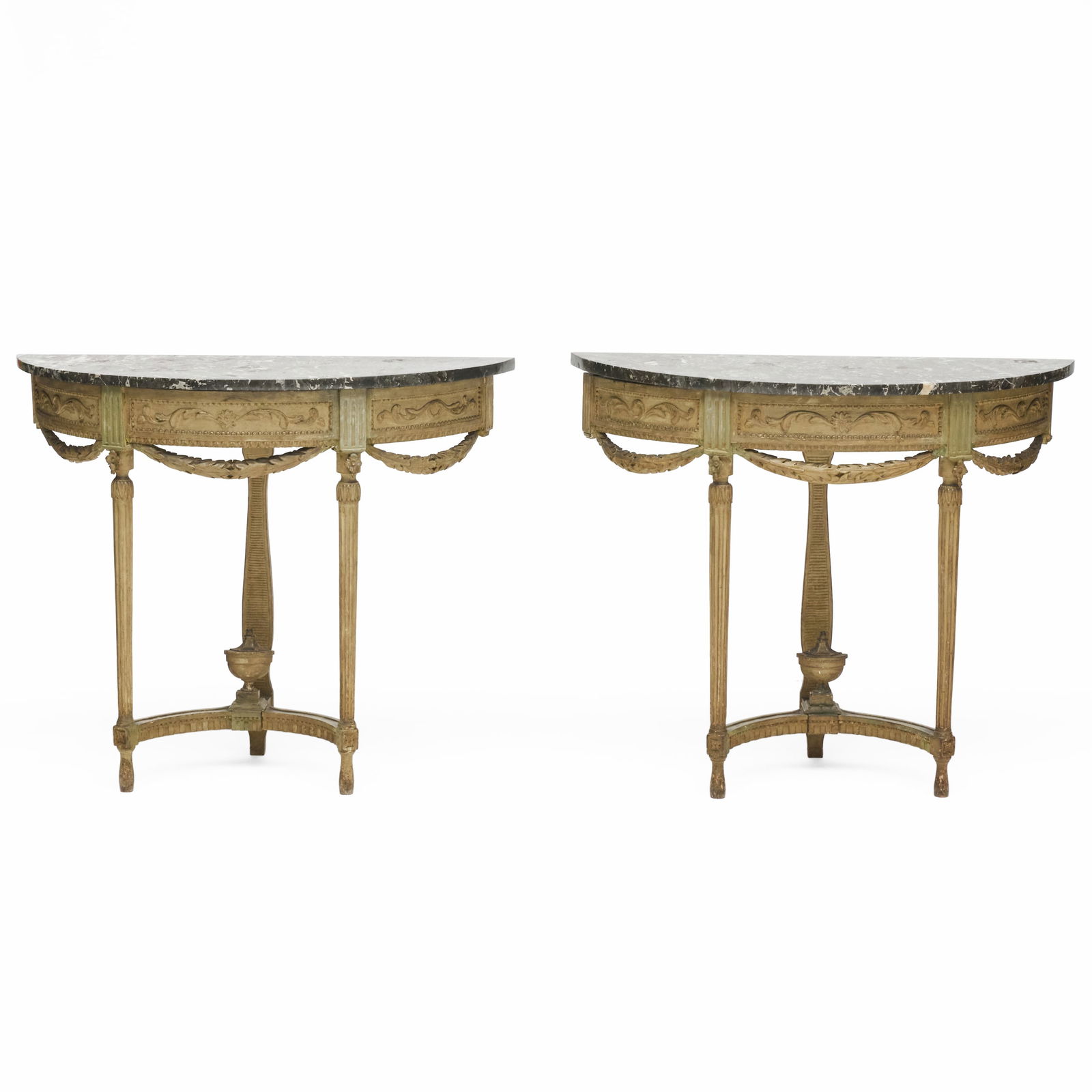 Pair of Louis XVI Style Painted Console Tables: Pair of Louis XVI Style Painted Console Tables 29 3/4 x 34 1/4 x 14 in.