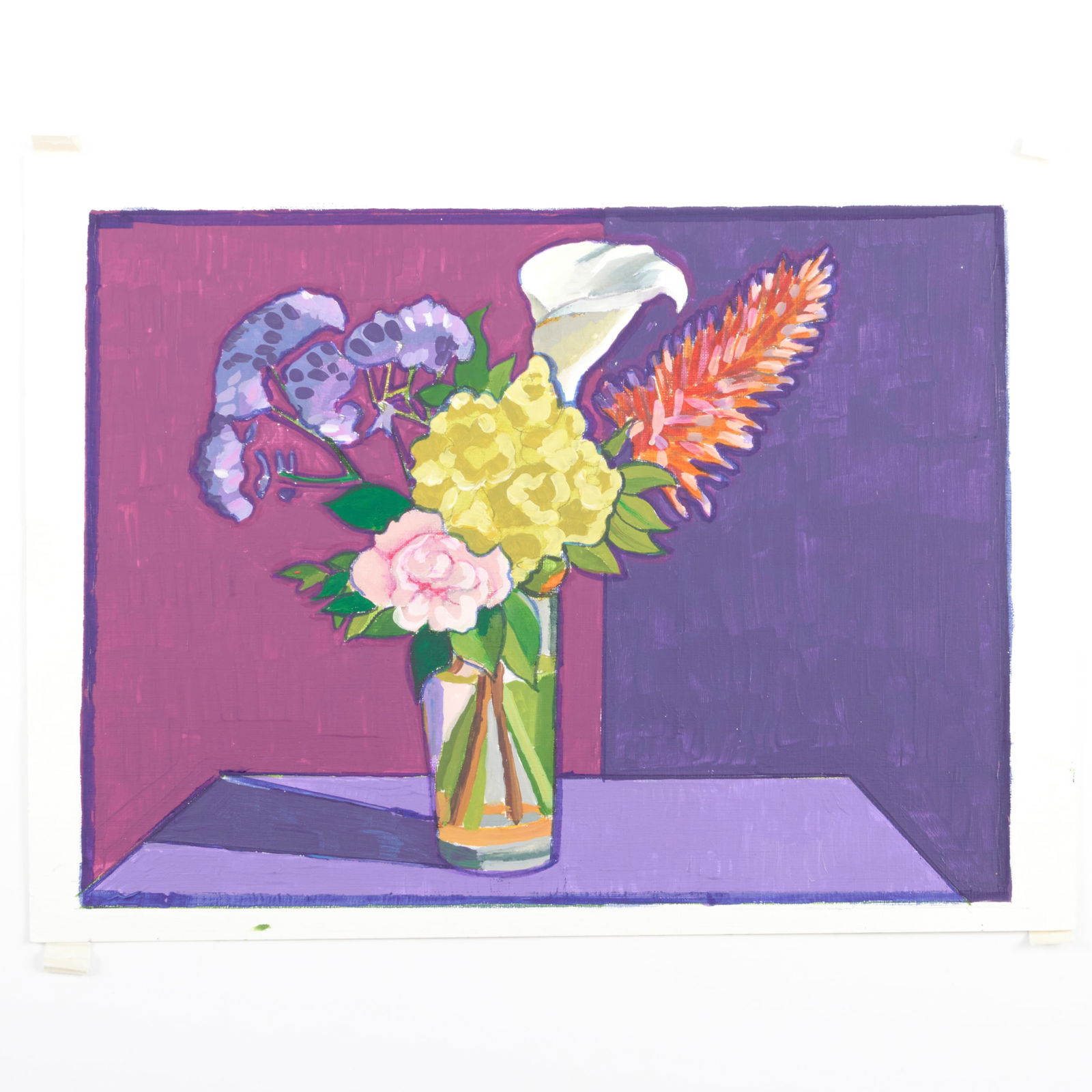 Janet Cooling (1951-2022): Floral Still Life: Three Works: Janet Cooling (1951-2022): Floral Still Life: Three Works Three acrylic on paper, all unsigned. Two 16 x 12 in. (sheet), one 12 x 16 in. (sheet), all unframed. Estate of Jackie Corlin, the artist's wi