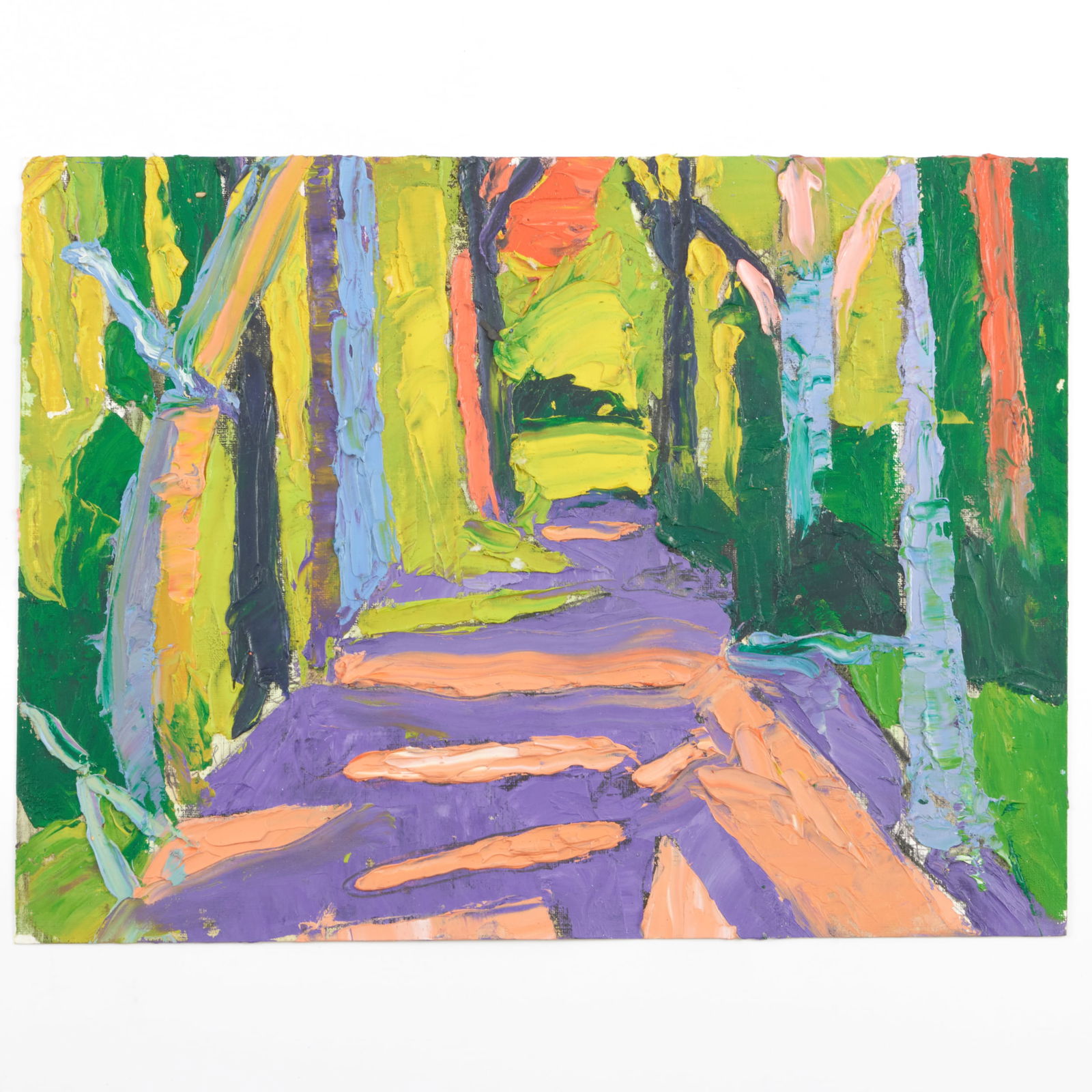 Janet Cooling (1951-2022): Forest Trail Landscapes: Three Works: Janet Cooling (1951-2022): Forest Trail Landscapes: Three Works Three oil on paper, all unsigned. All 9 x 12 in. (sheet), unframed. Estate of Jackie Corlin, the artist's widow.