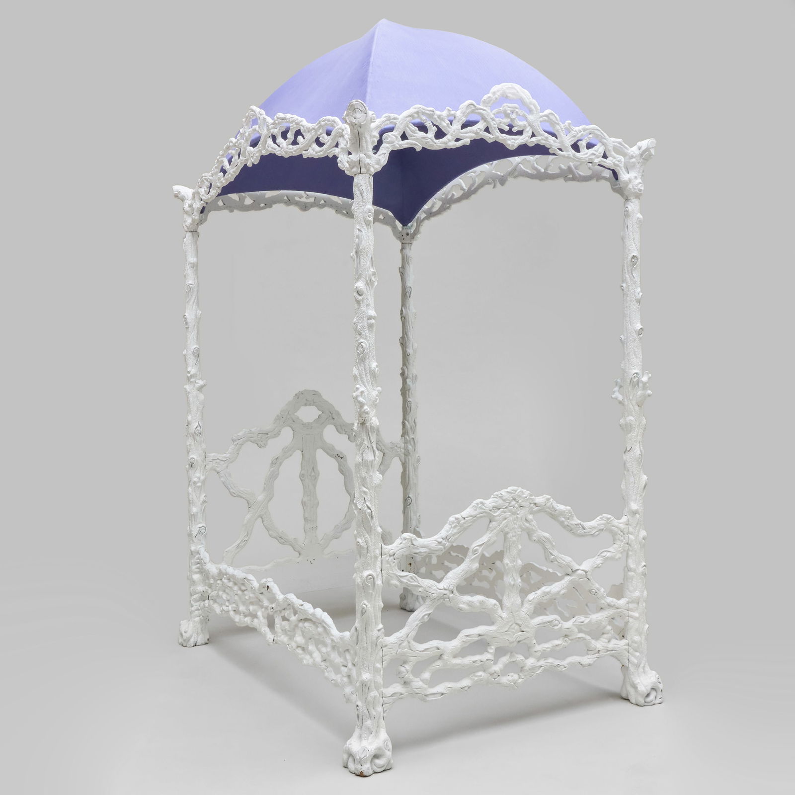 German Black Forest White Painted Carved Wood and Upholstered Tester Bed (1 of 9)