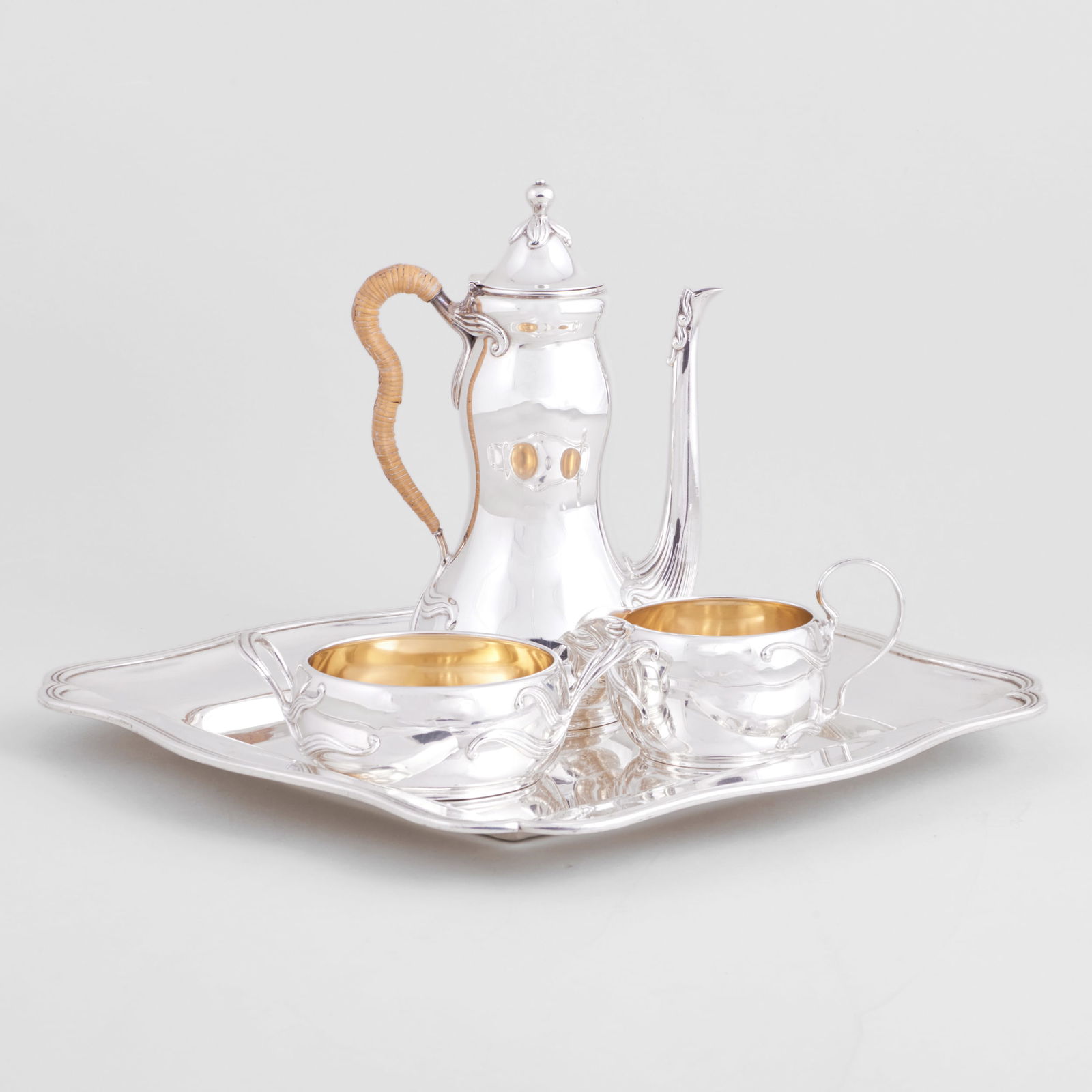 Dominic & Haff Silver Three-Piece Coffee Service and a Continental Silver Tray (1 of 13)