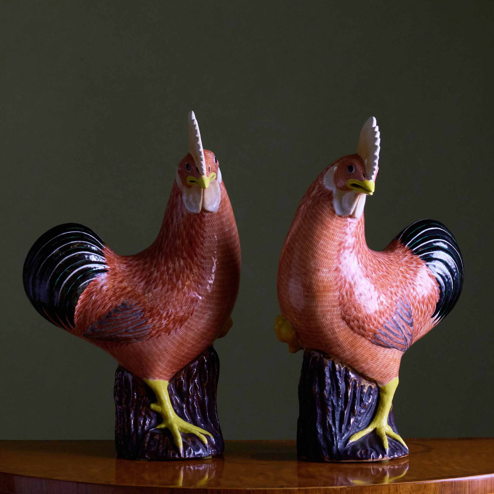 Pair of Chinese Export Porcelain Models of Roosters
