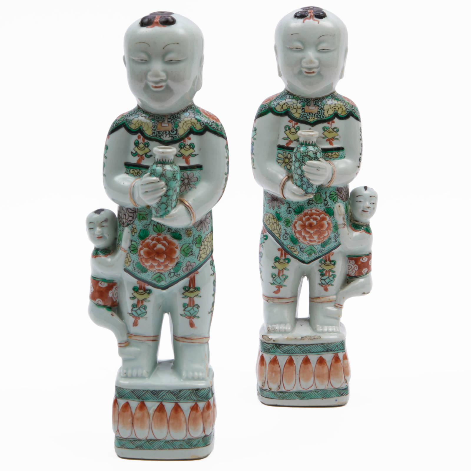 Pair of Chinese Famille Verte Porcelain Hehe Twins