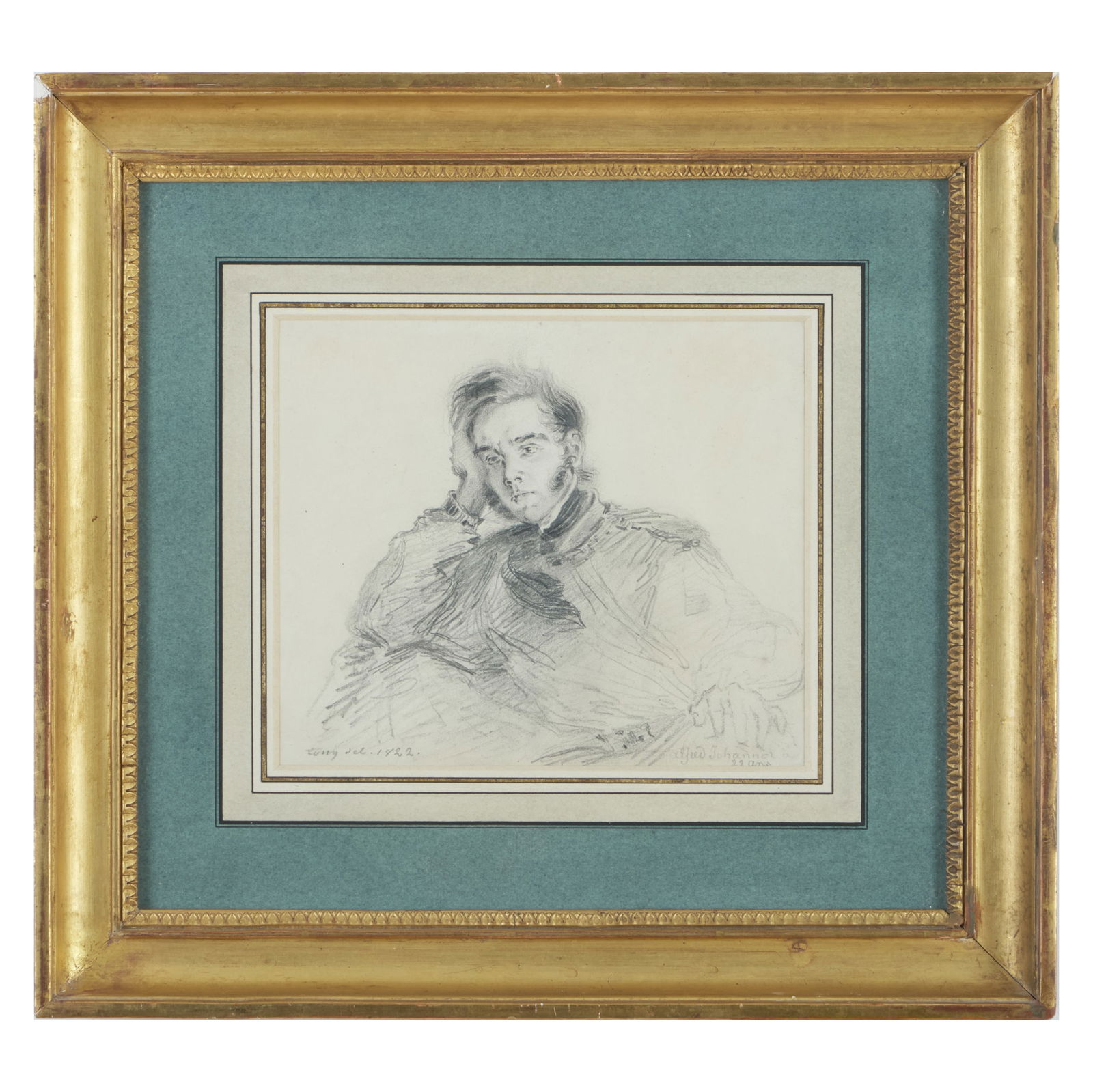 Tony Johannot (1803-1852): Portrait of the Artist's Brother Alfred Johannot: Tony Johannot (1803-1852): Portrait of the Artist's Brother Alfred Johannot Chalk and pencil on paper, 1822, signed 'Tony' and dated lower left, inscribed ' Alfred Johannot 22 Ans' lower right, with l