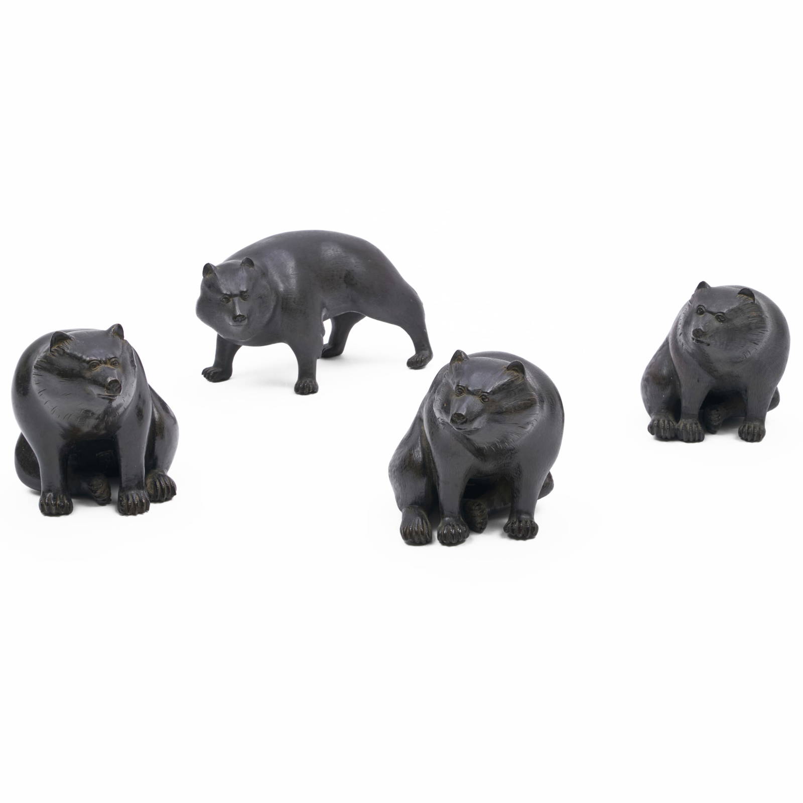 Four Bronze Okimono of Himalayan Brown Bears