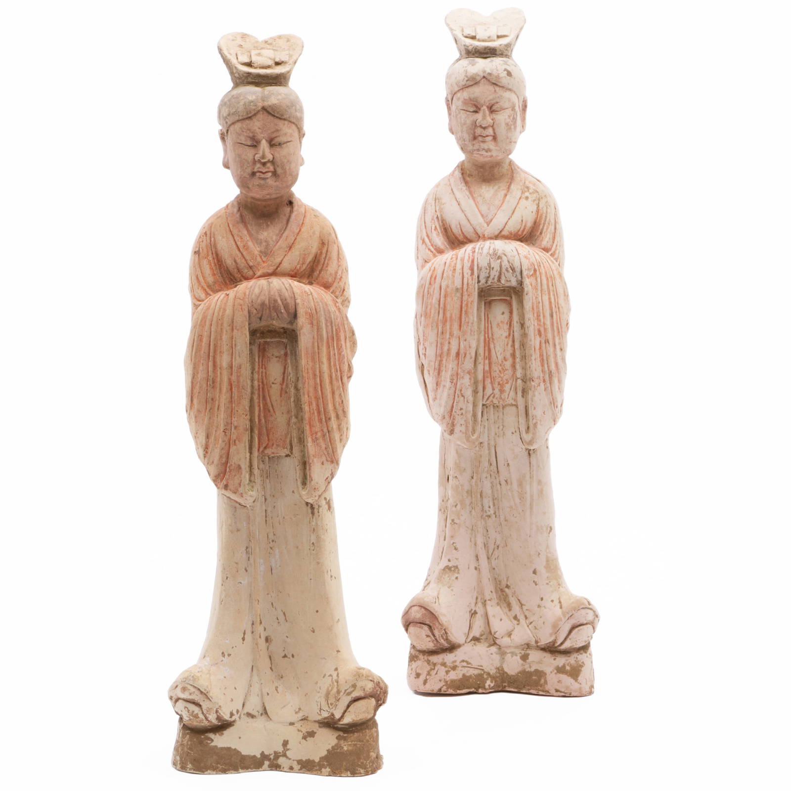 Pair of Chinese Painted Pottery Figures of Court Officials