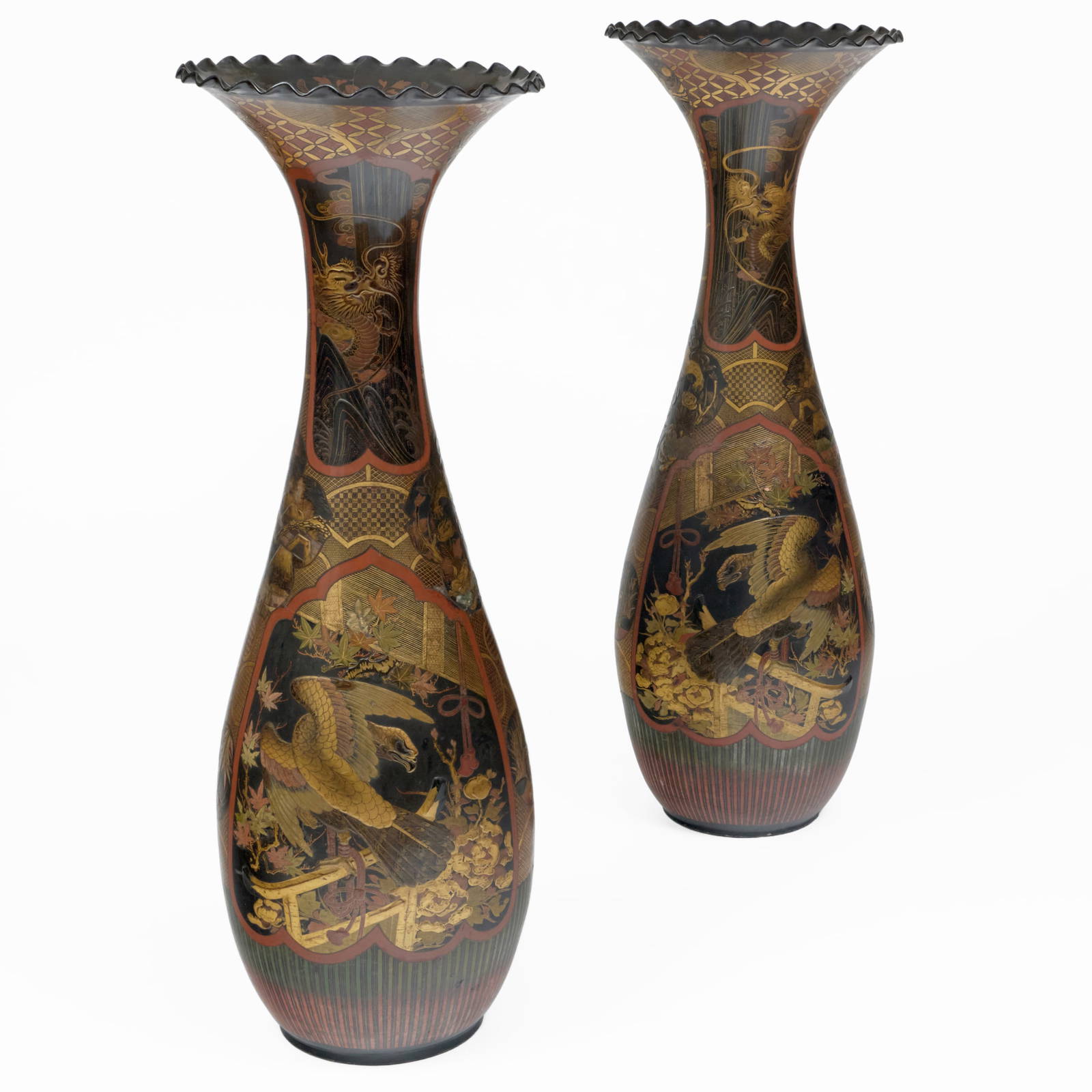 Pair of Japanese Lacquered Porcelain Vases