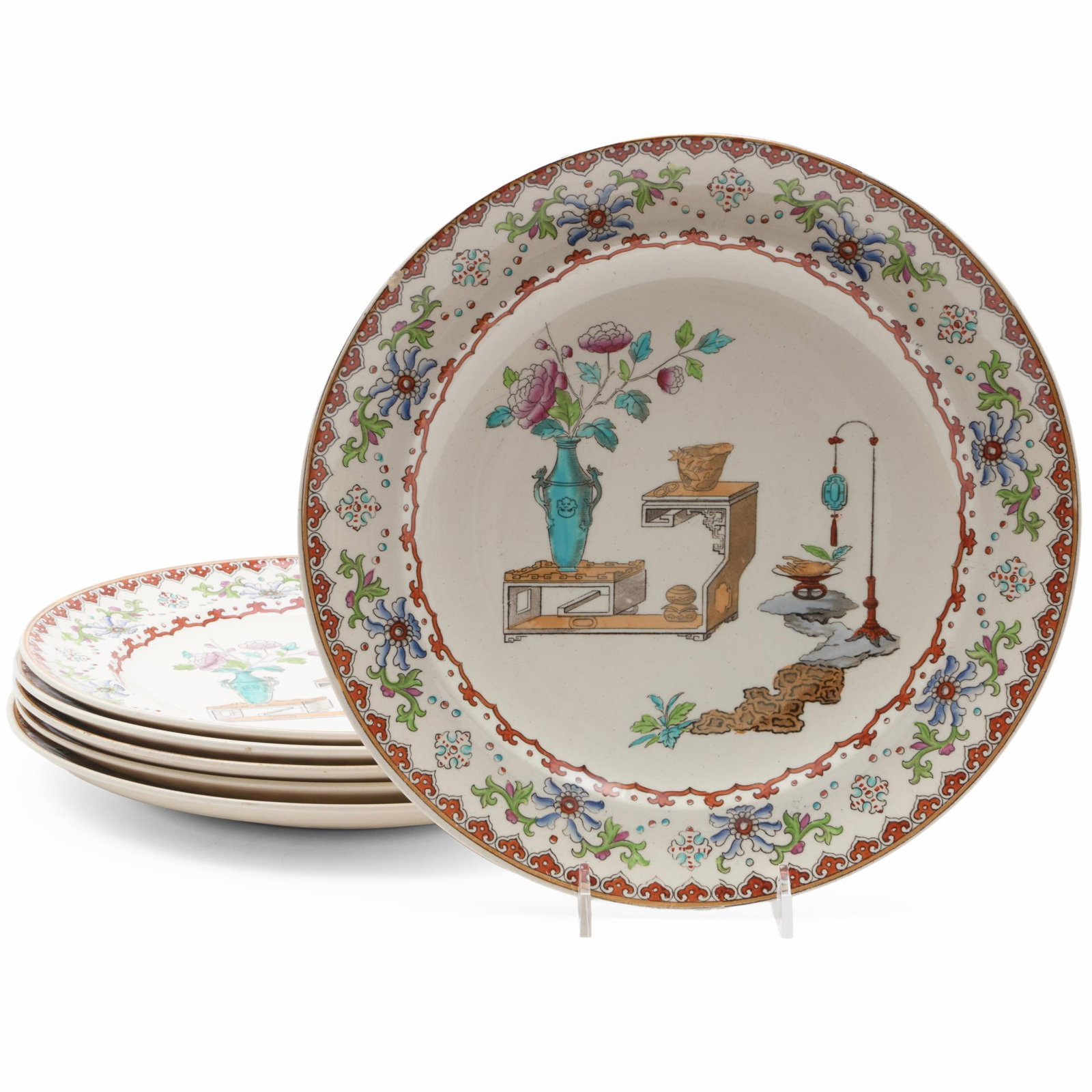 Set of Six Copeland Transfer Printed and Enriched Dinner Plates in the 'Canton' Pattern: Set of Six Copeland Transfer Printed and Enriched Dinner Plates in the 'Canton' Pattern Impressed marks. 10 in. diam.