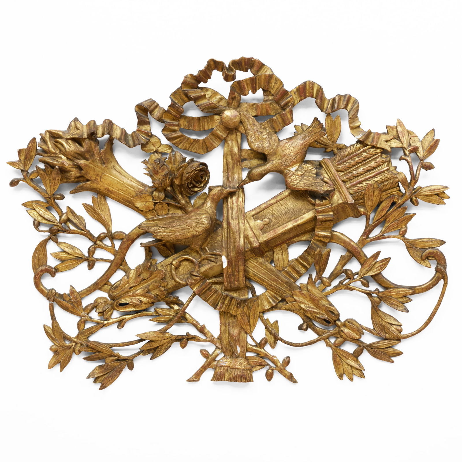 Louis XVI Style Giltwood Trophy with a Quiver of Arrows and Love Birds (1 of 4)