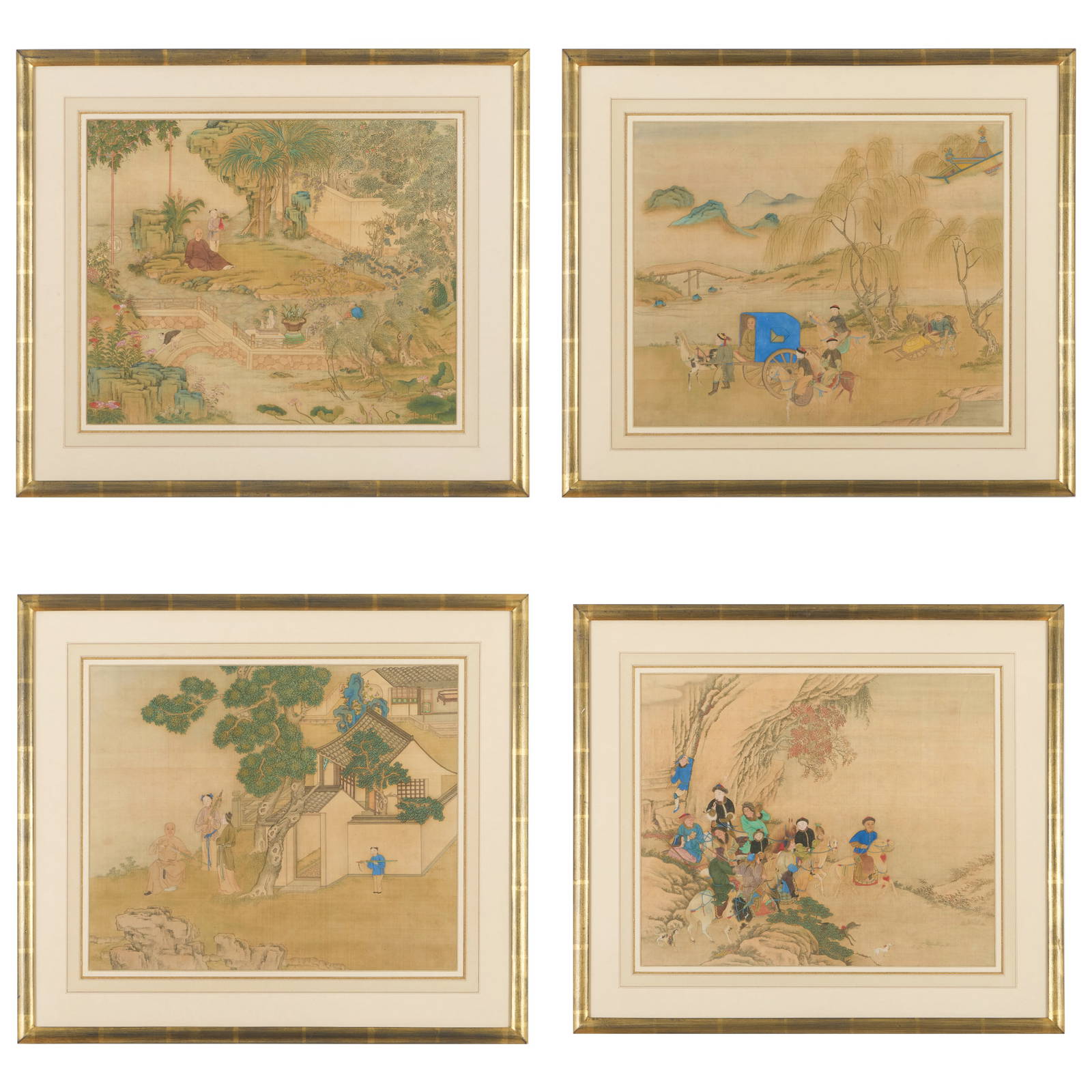 Set of Four Chinese Scroll Paintings of Figures in Landscapes