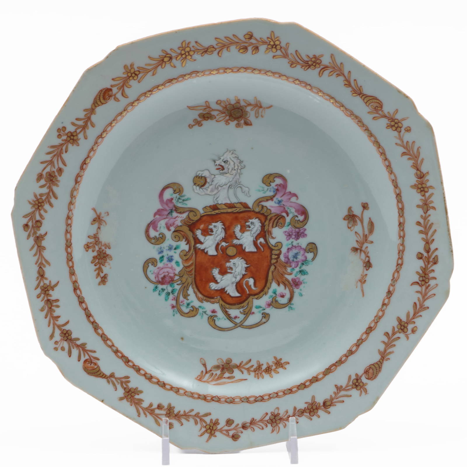 Chinese Export Porcelain Octagonal Plate with Arms of the Bennett Family