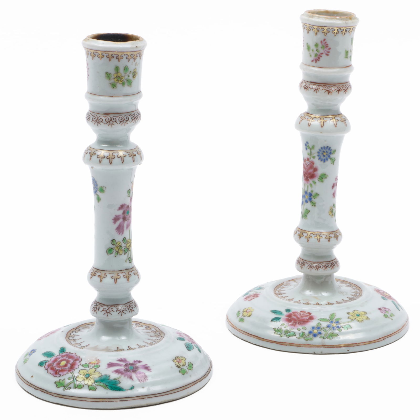 Pair of Chinese Export Famille Rose Porcelain Candlesticks (1 of 7)