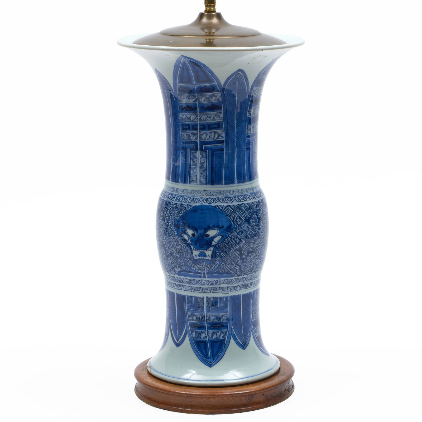 Chinese Blue and White Porcelain Gu Form Vase Mounted as a Lamp