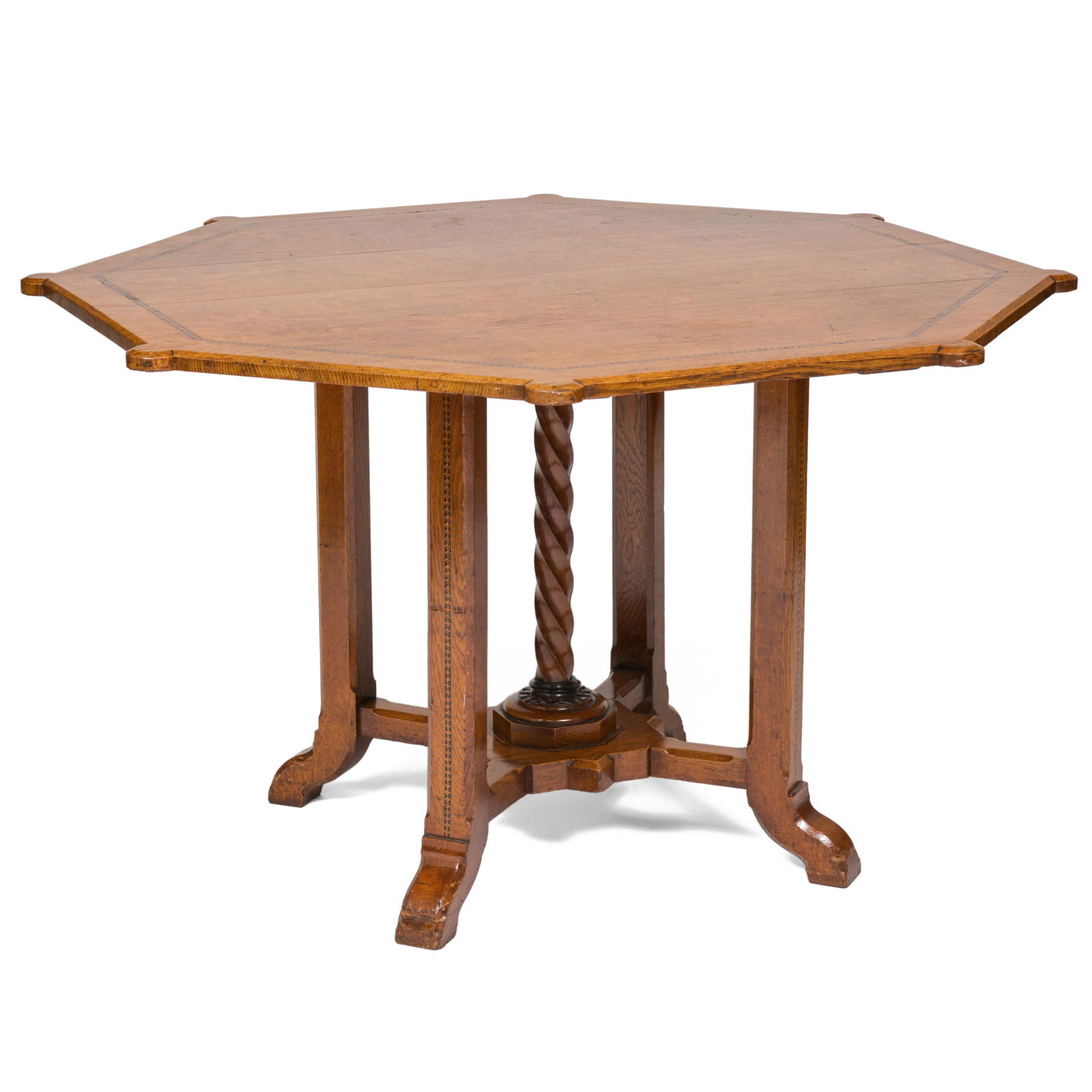 Arts and Crafts Oak and Ebony Inlaid Octagonal Center Table (1 of 11)