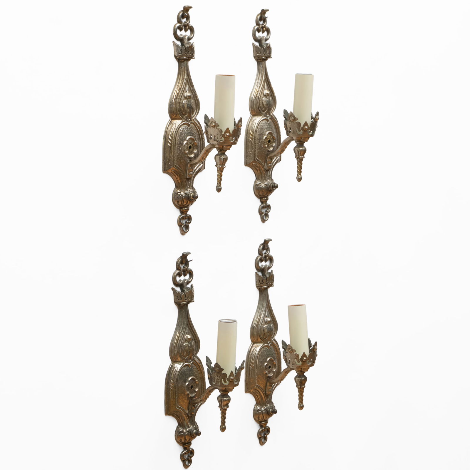 Set of Four Victorian Silvered-Metal Single Branch Sconces (1 of 4)