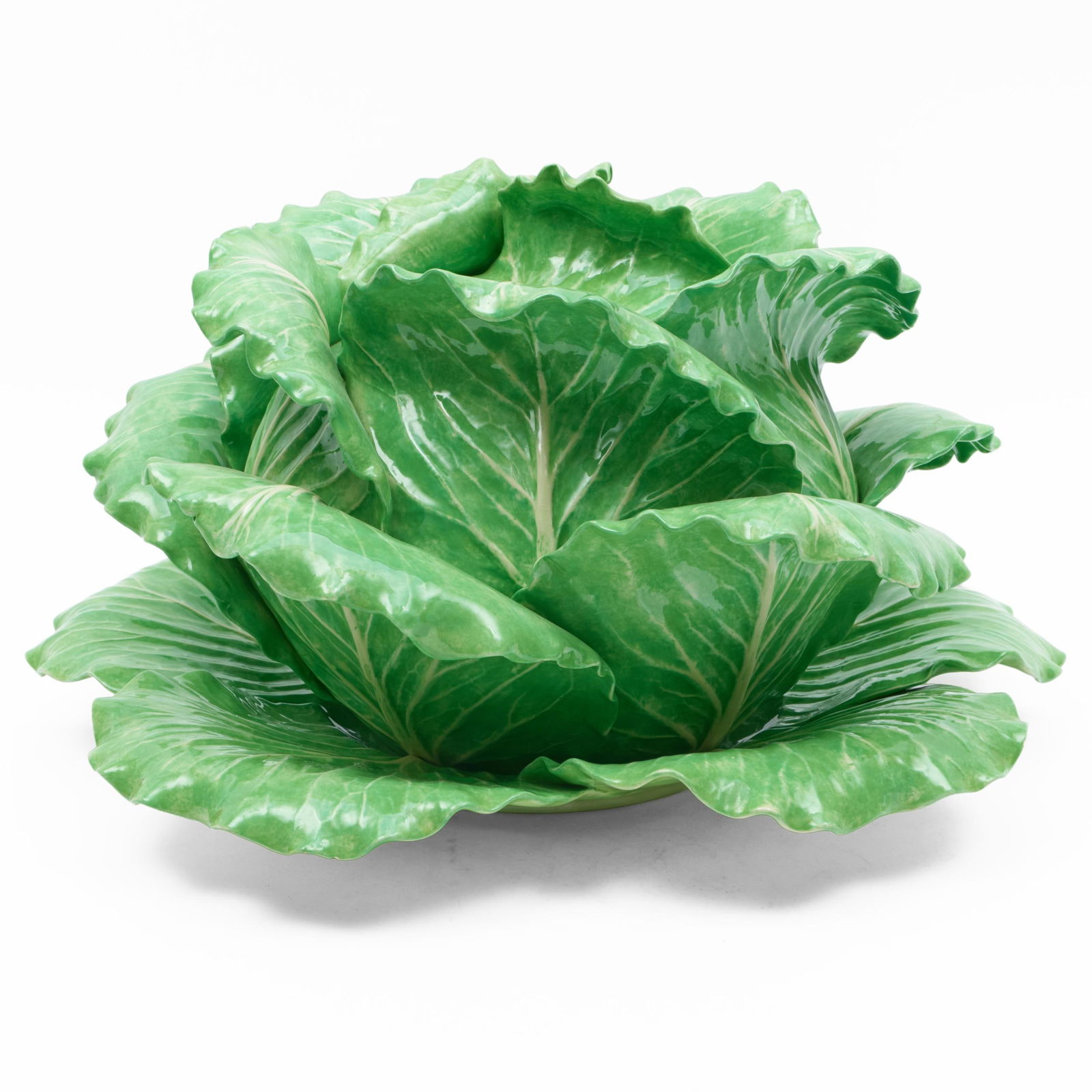 Dodie Thayer Large Porcelain Cabbage Tureen, Cover and Underplate: Dodie Thayer Large Porcelain Cabbage Tureen, Cover and Underplate Impressed and incised marks. 9 x 16 in. diam. (overall).