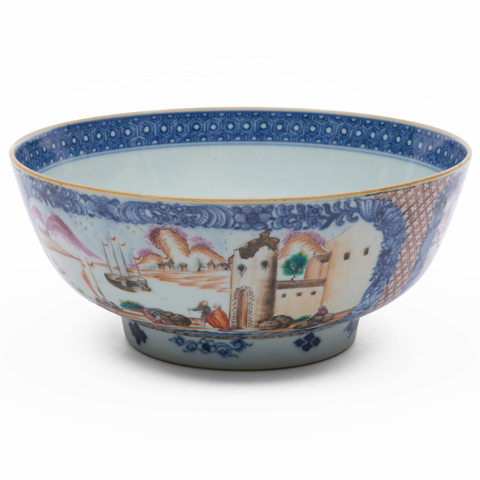 Chinese Export Porcelain Punchbowl with Harbor Scene (1 of 6)