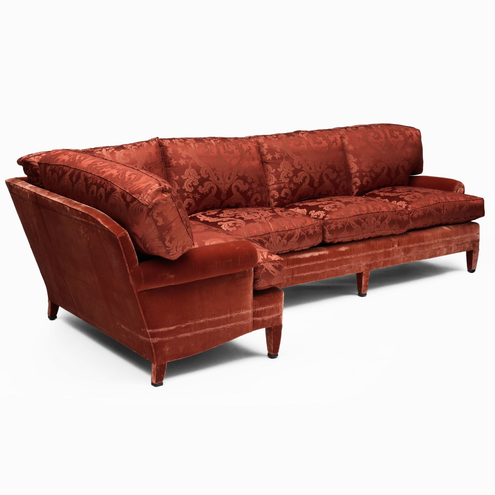 Large Damask and Velvet Upholstered Corner Sofa (1 of 8)