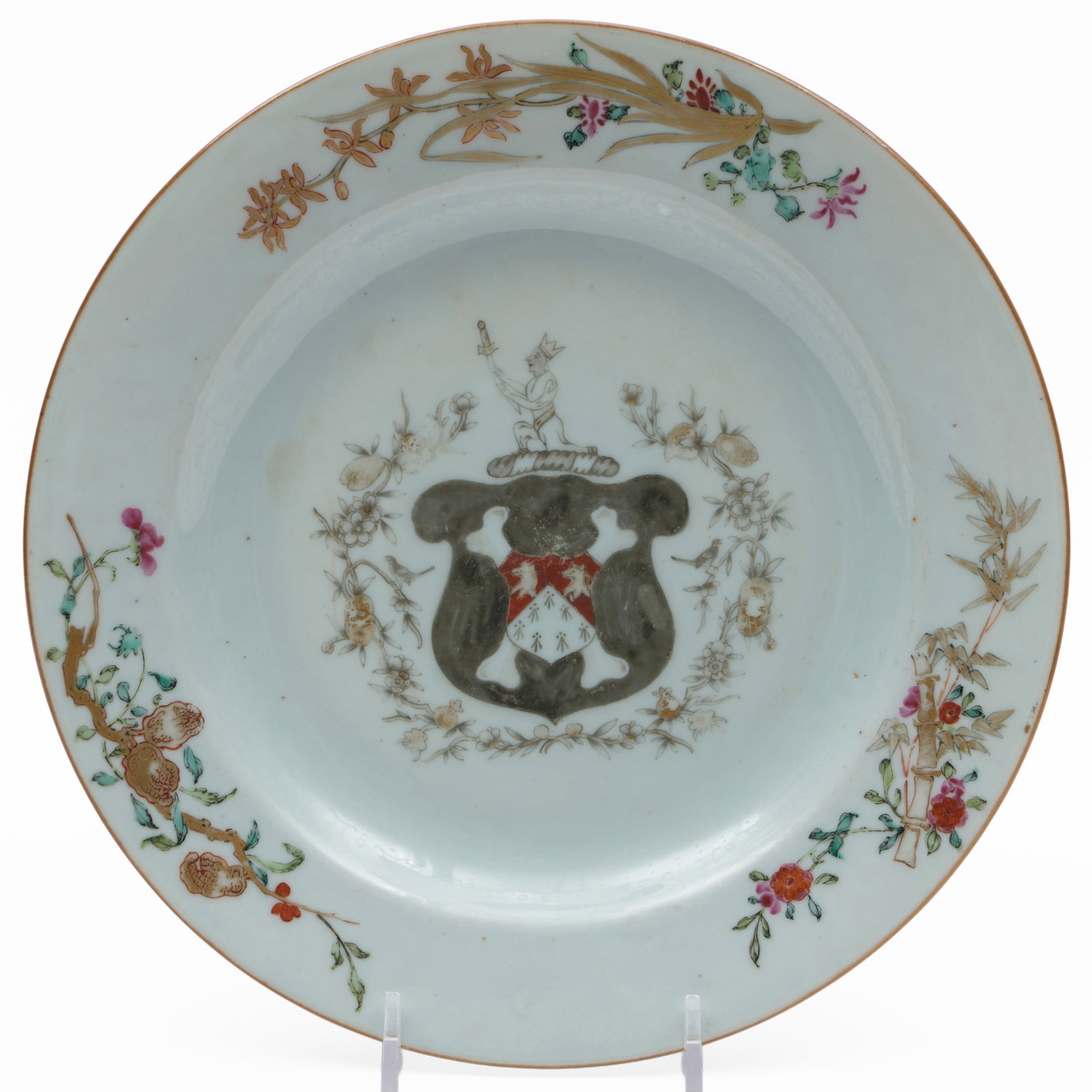 Chinese Export Porcelain Plate with the Arms of Newton with Alleyne in Pretence: Chinese Export Porcelain Plate with the Arms of Newton with Alleyne in Pretence Unmarked. 9 in. diam.
