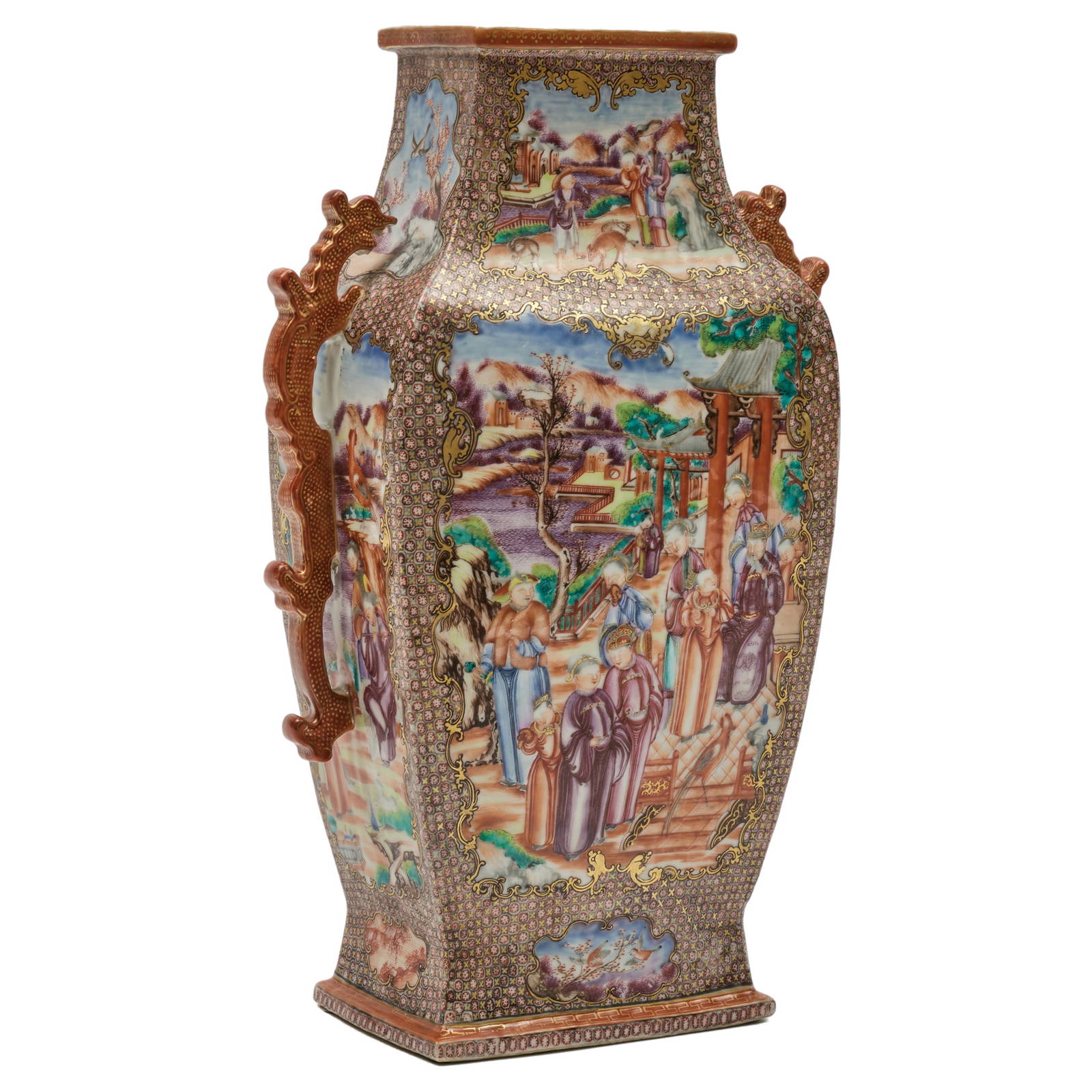 Lage Chinese Export Mandarin Palette Porcelain Faceted Baluster Vase