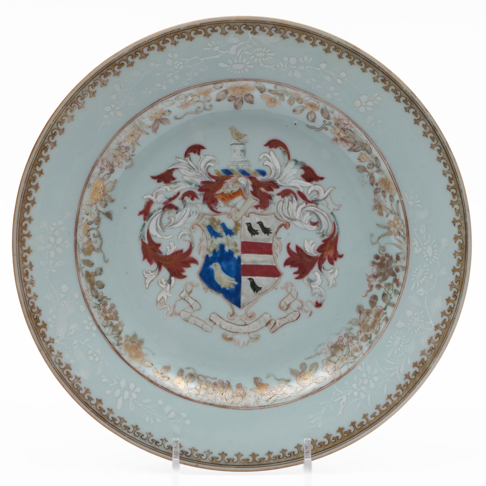 Chinese Export Porcelain Plate with the Arms of Hudson impaling Warde (1 of 3)