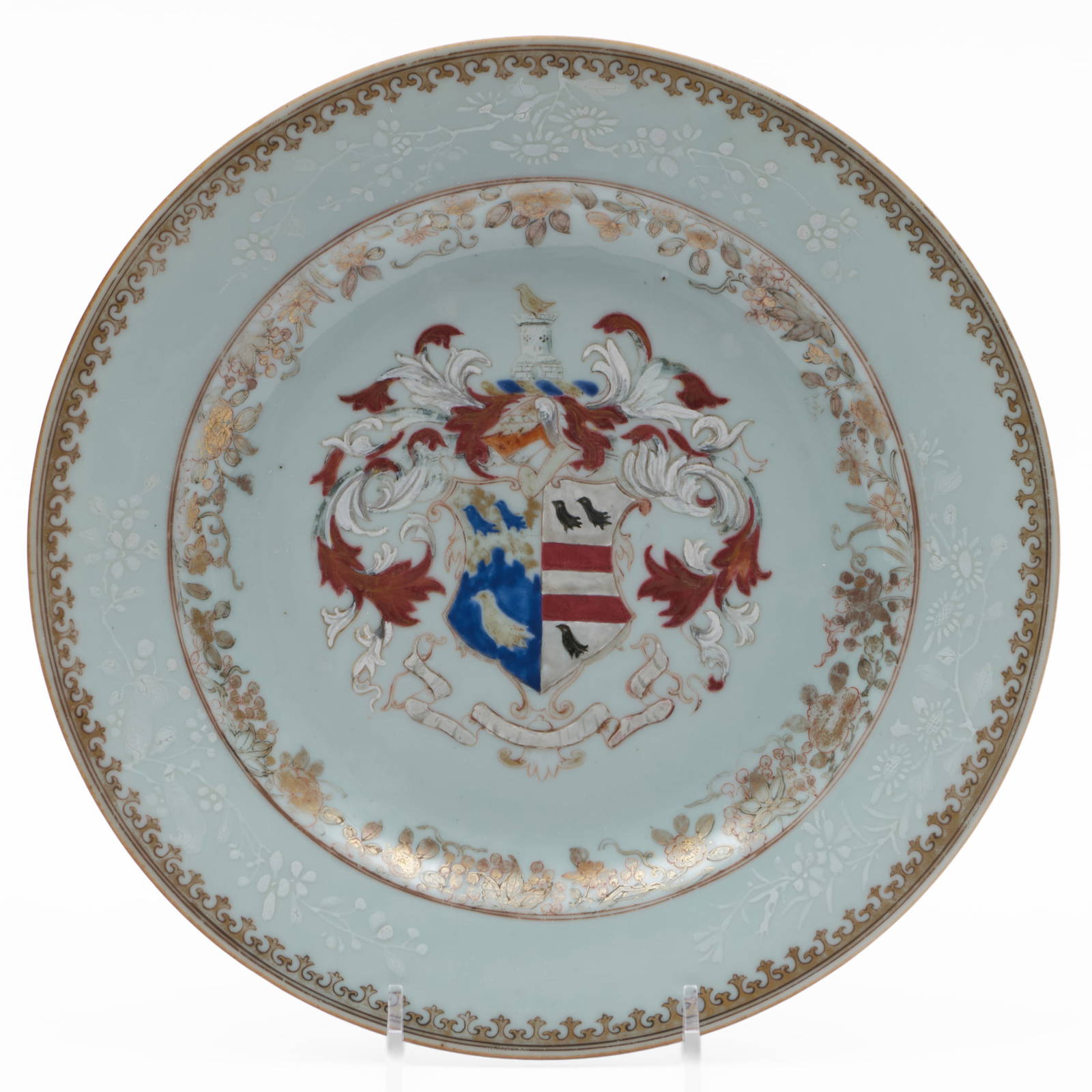 Chinese Export Porcelain Plate with the Arms of Hudson impaling Warde