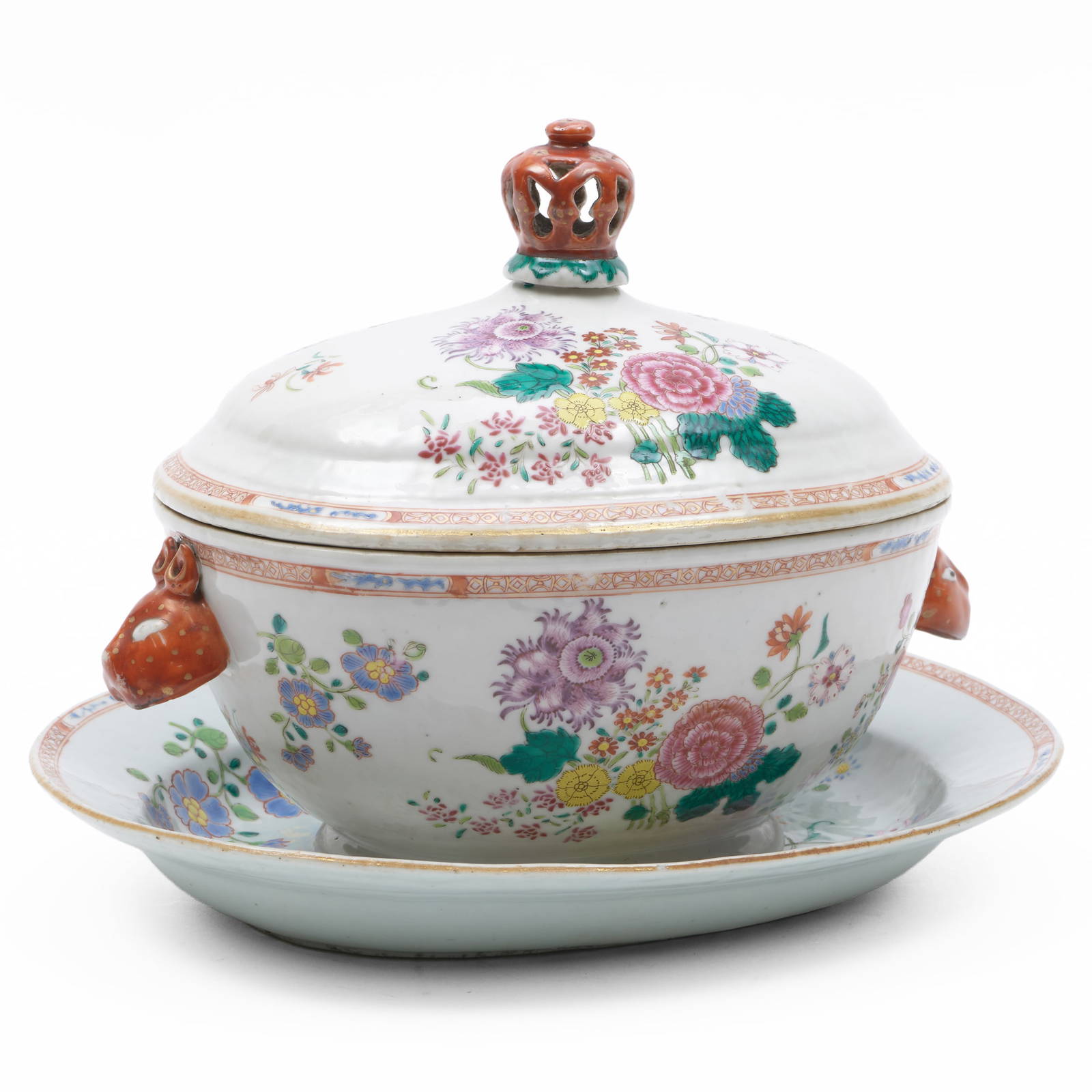 Chinese Export Famille Rose Porcelain Tureen, Cover and Underplate