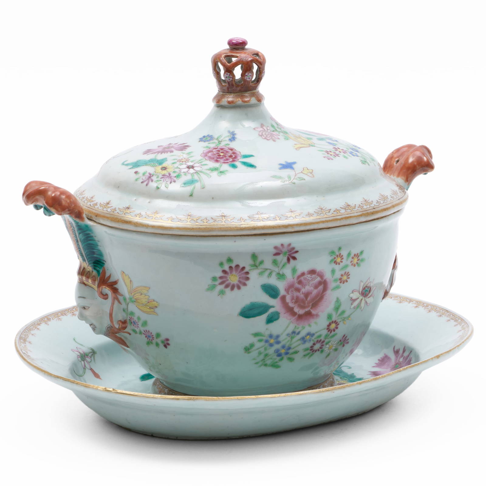 Chinese Export Famille Rose Porcelain Tureen, Cover and Underplate