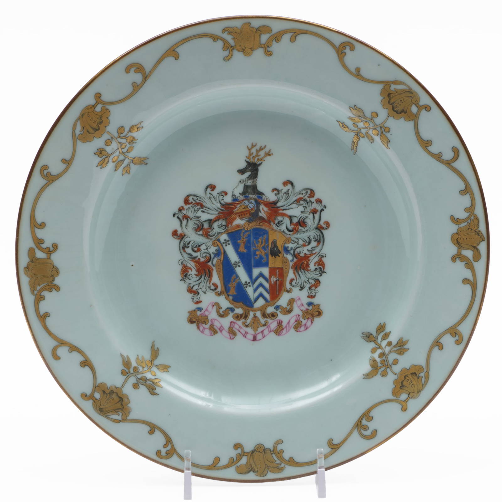 Chinese Export Porcelain Plate with the Arms of Jones Impaling a Quarterly Coat