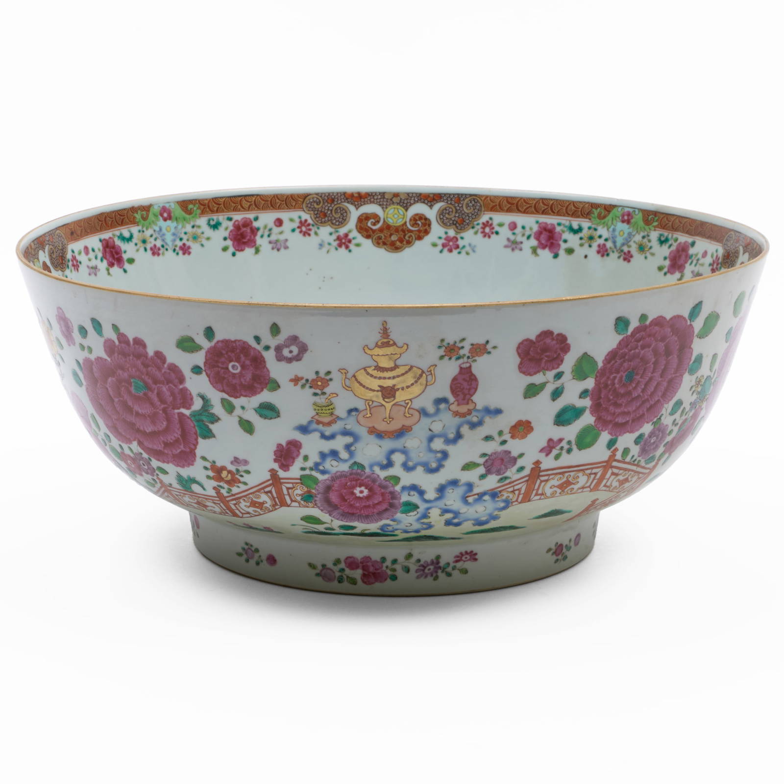 Large Chinese Export Famille Rose Porcelain Punch Bowl