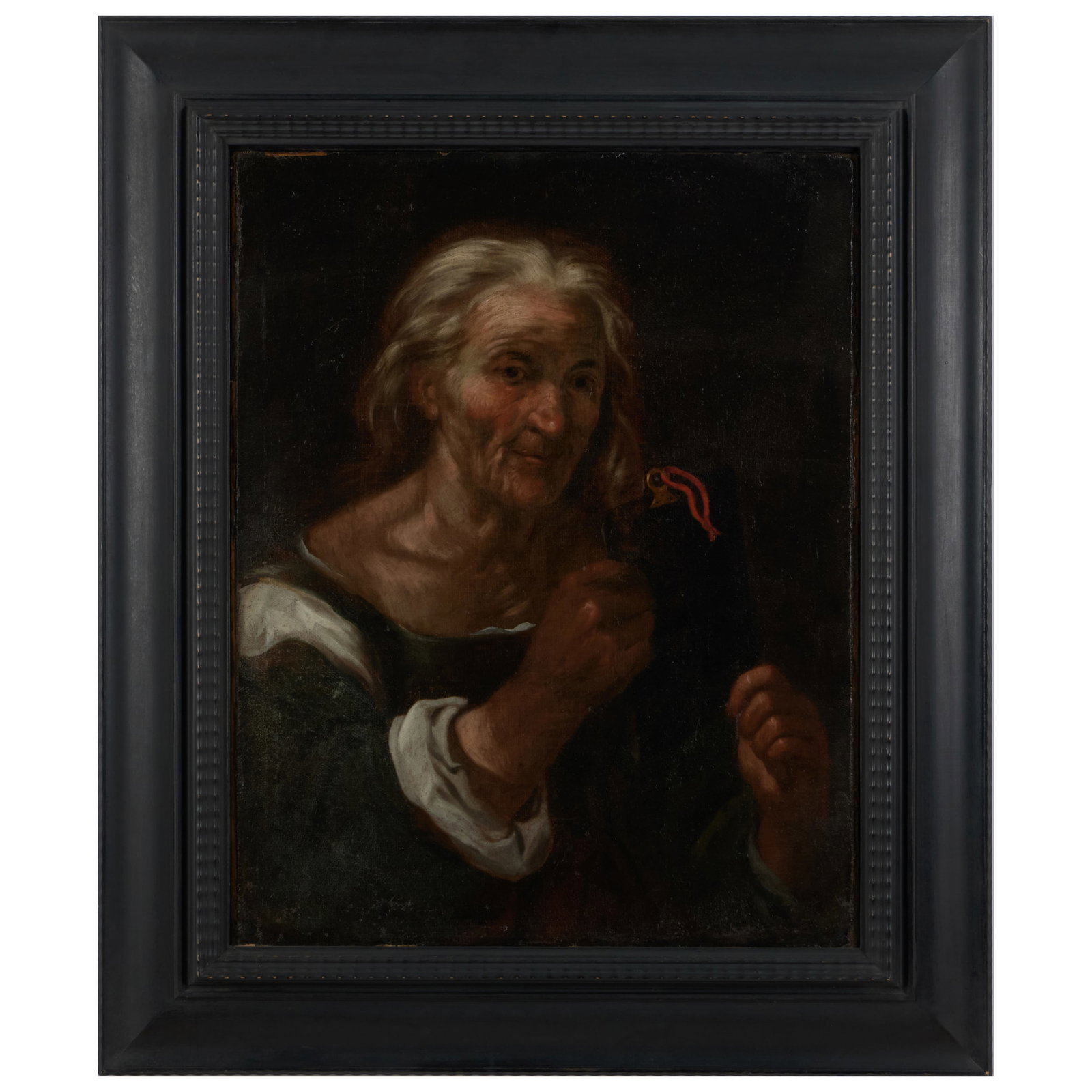 Italian School: Old Woman Holding a Tablet: Italian School: Old Woman Holding a Tablet Oil on canvas, unsigned, lined. 25 x 19 1/2 in., 33 1/2 x 28 3/8 in. (frame). Note: This painting was previously sold as School of Gennaro Amoroso at Doyle, 