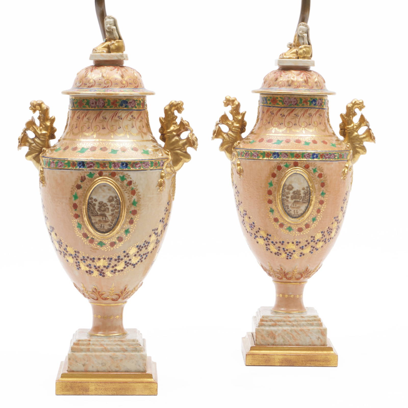 Pair of Chinese Export Porcelain Vases and Covers Mounted as Lamps